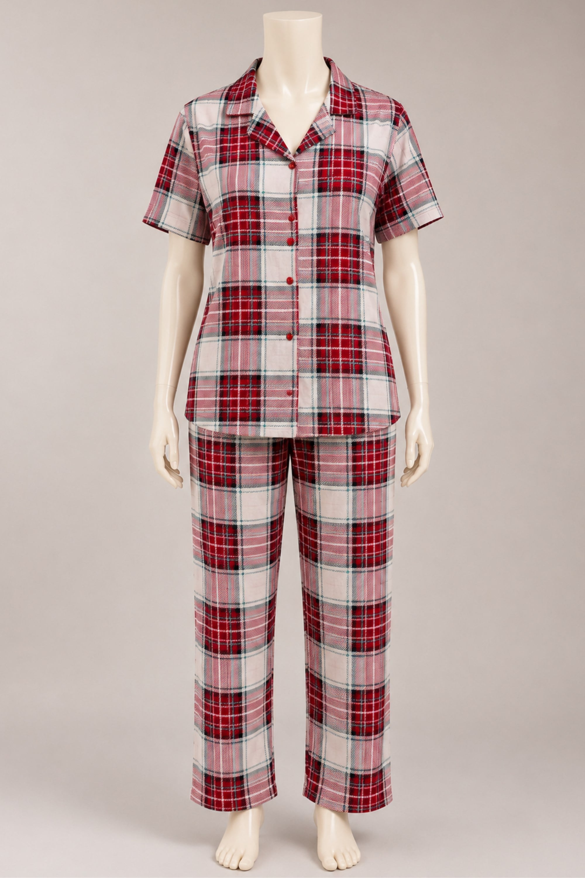 Ekose Desenli Pijama Takımı Kırmızı OTW50501
