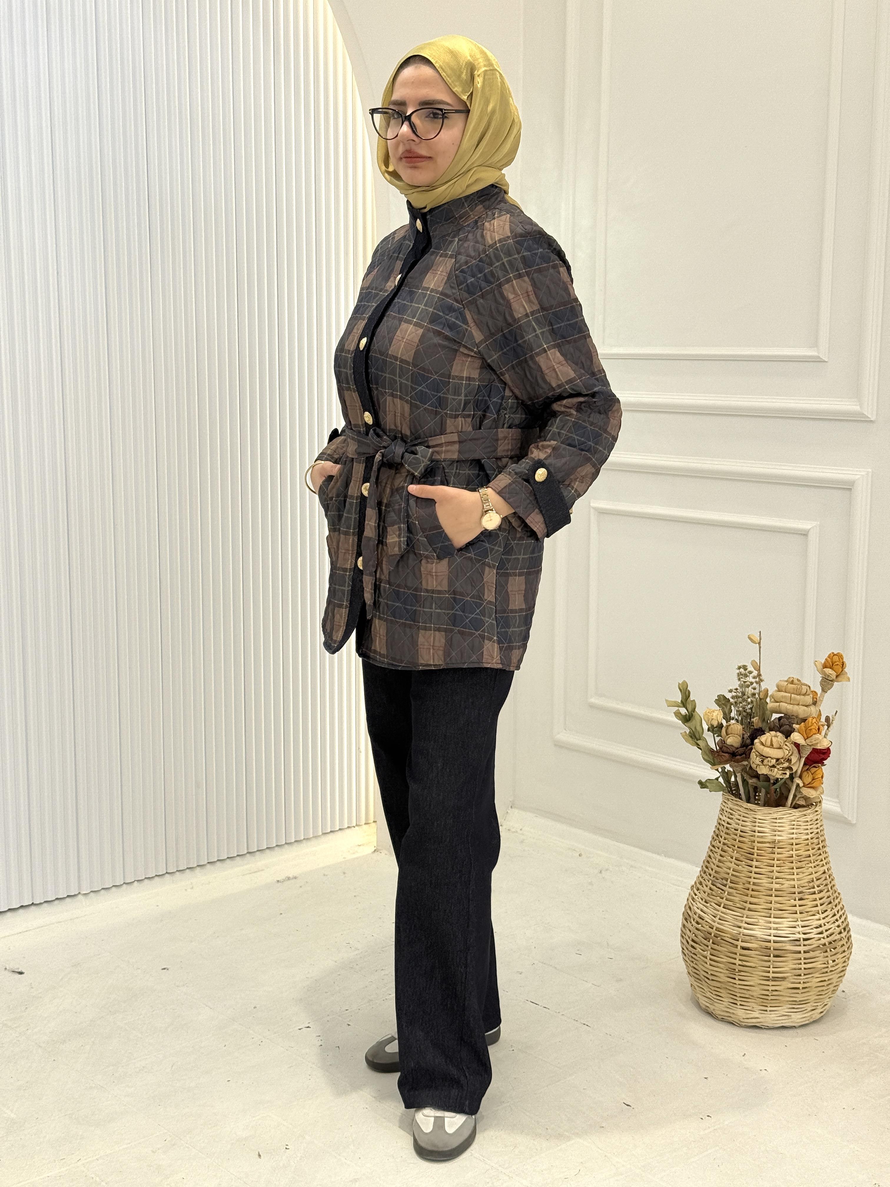 Ekose Kapitone Ceket Pantolon Takım Mavi OTW8592