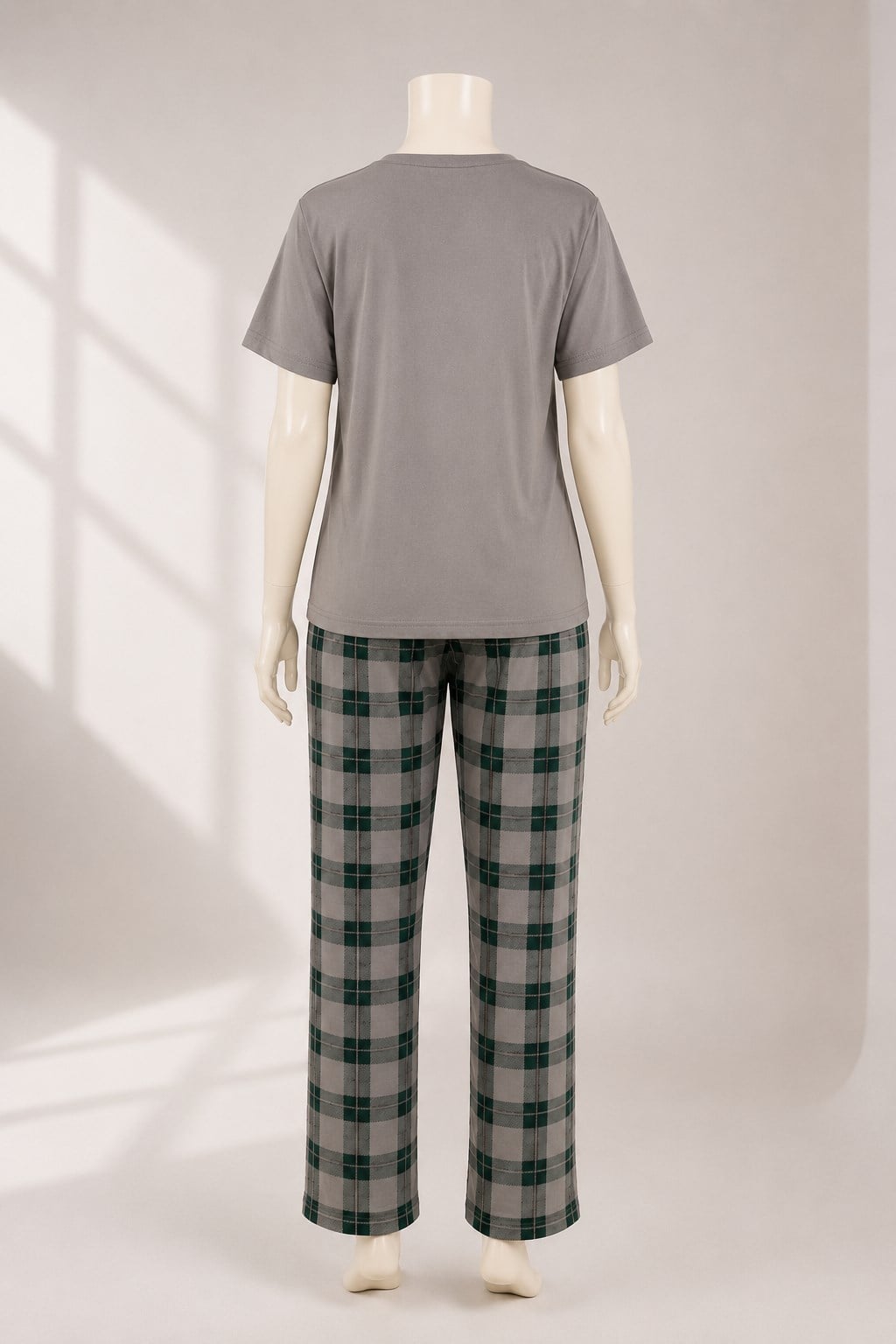 Ekose Pantolonlu Kısa Kollu Pijama Takımı Gri OTW50502