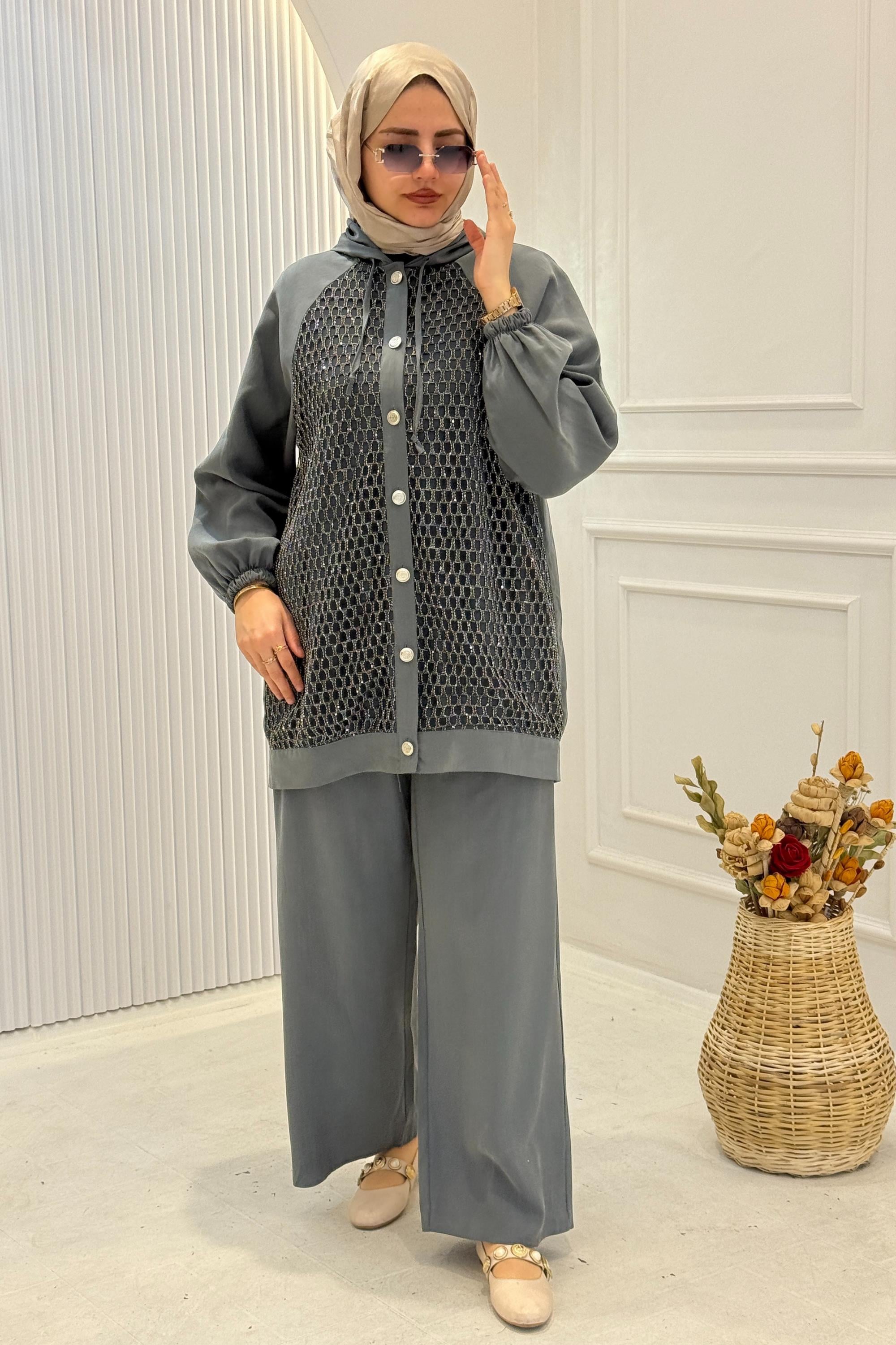 File Detaylı Tensel Kumaş Takım Mint OTW8617