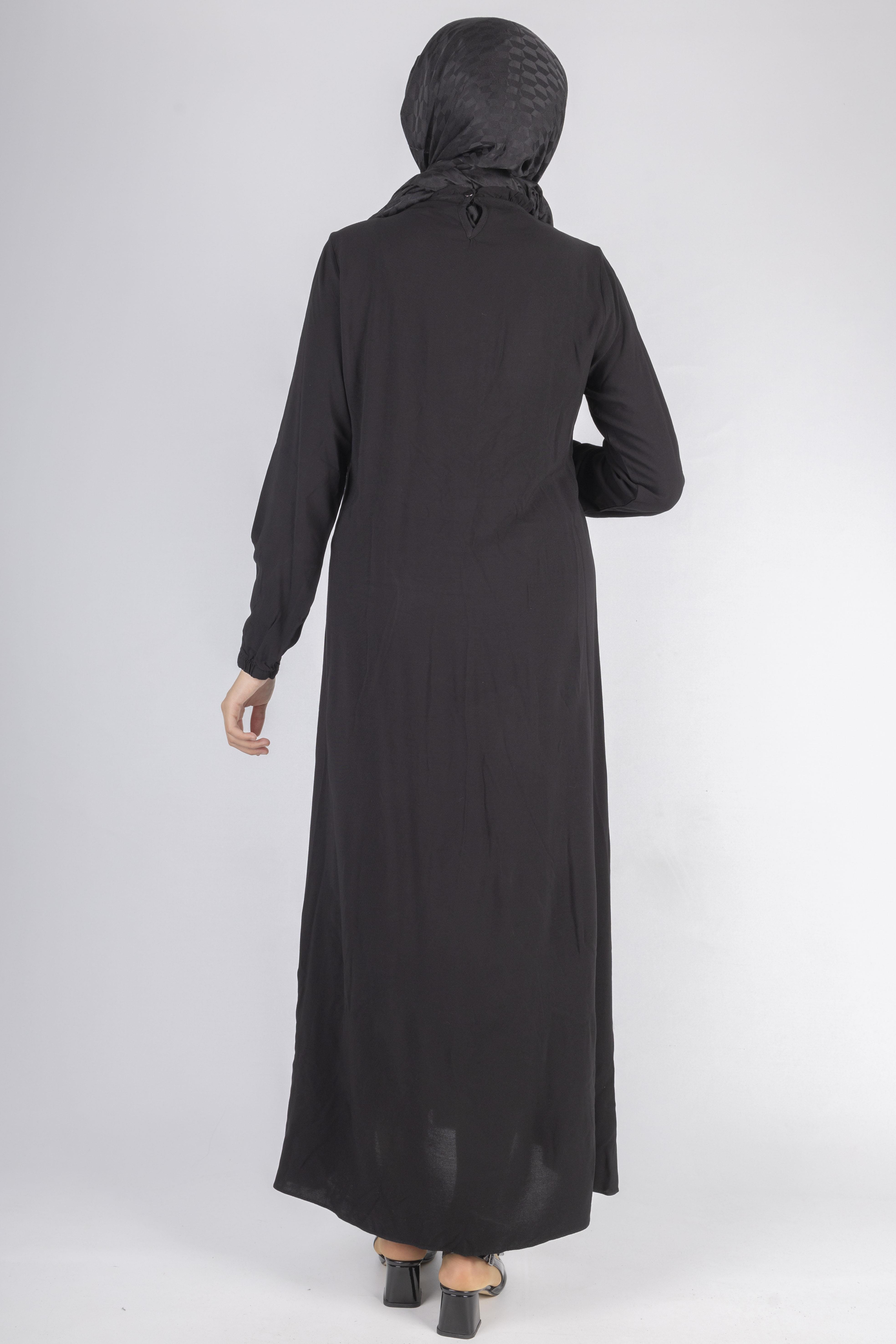 File İşlemeli Göğüs Detaylı Maxi Elbise Siyah OTW562