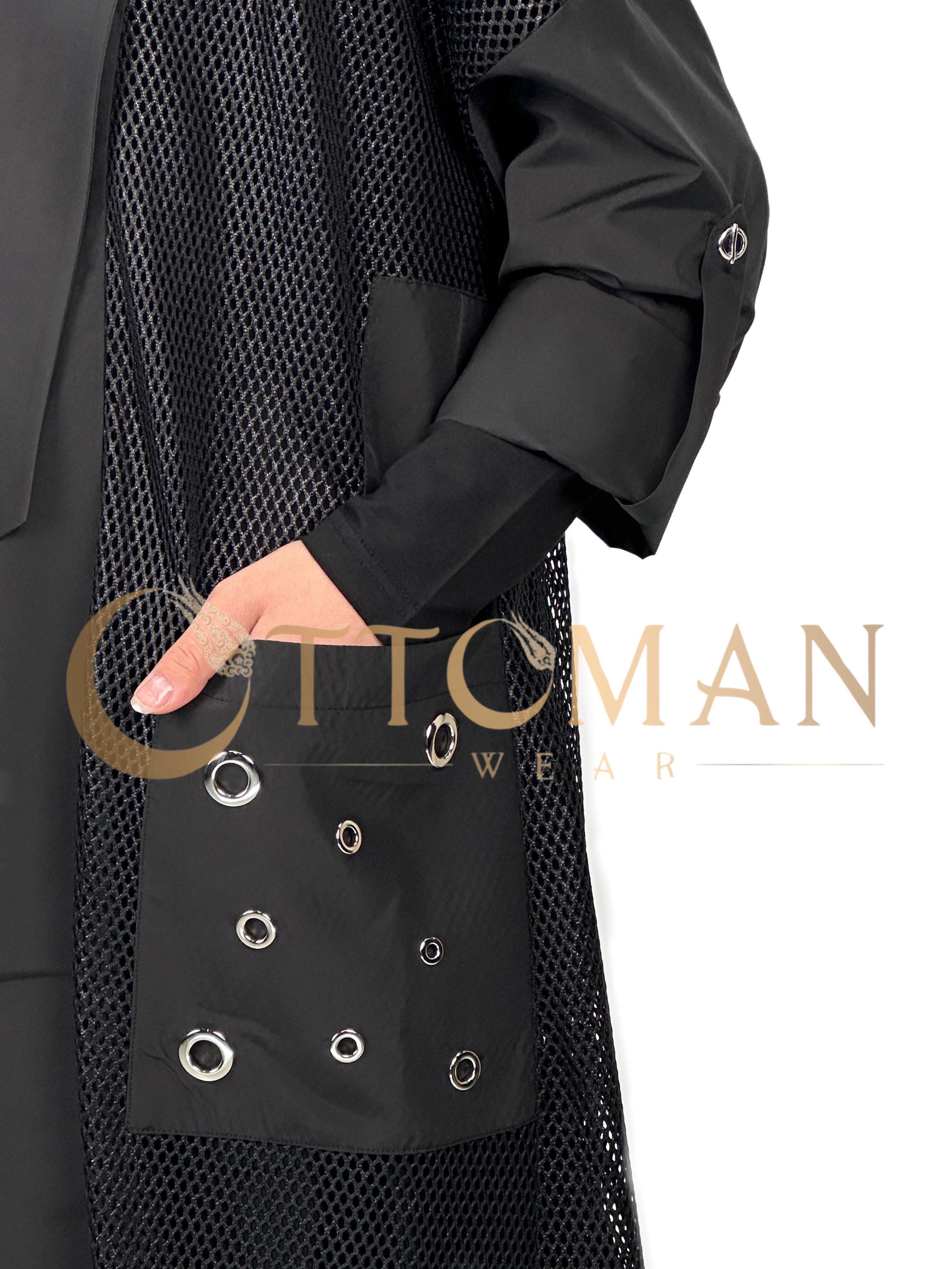 Fileli Kimono Siyah OTW43422