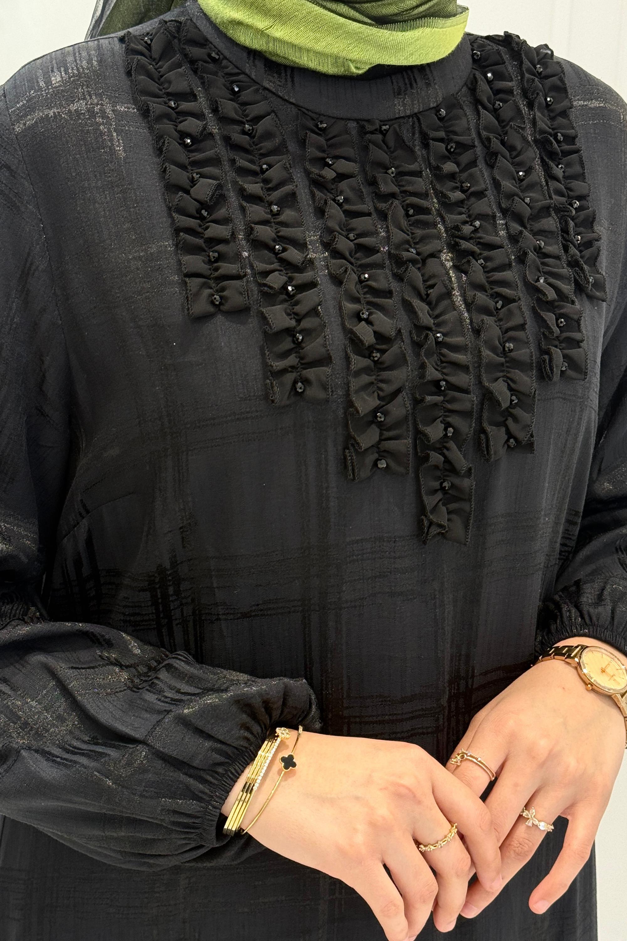 Fırfır Detaylı Tesettür Elbise Siyah OTW1797