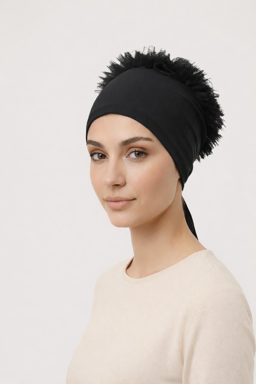 Fırfırlı Dikişli Penye Bone Siyah OTW4294