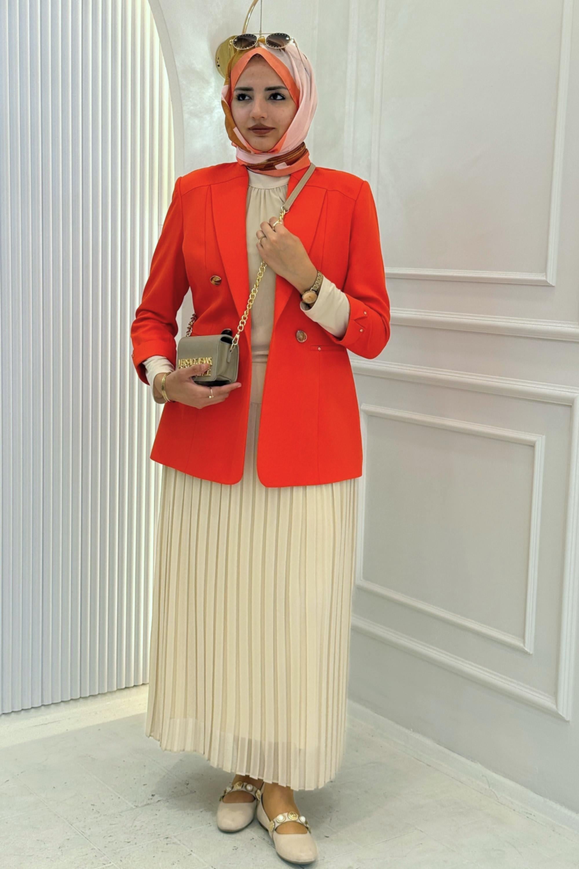 Gold Düğme Detaylı Astarsız Blazer Ceket Turuncu OTW1906