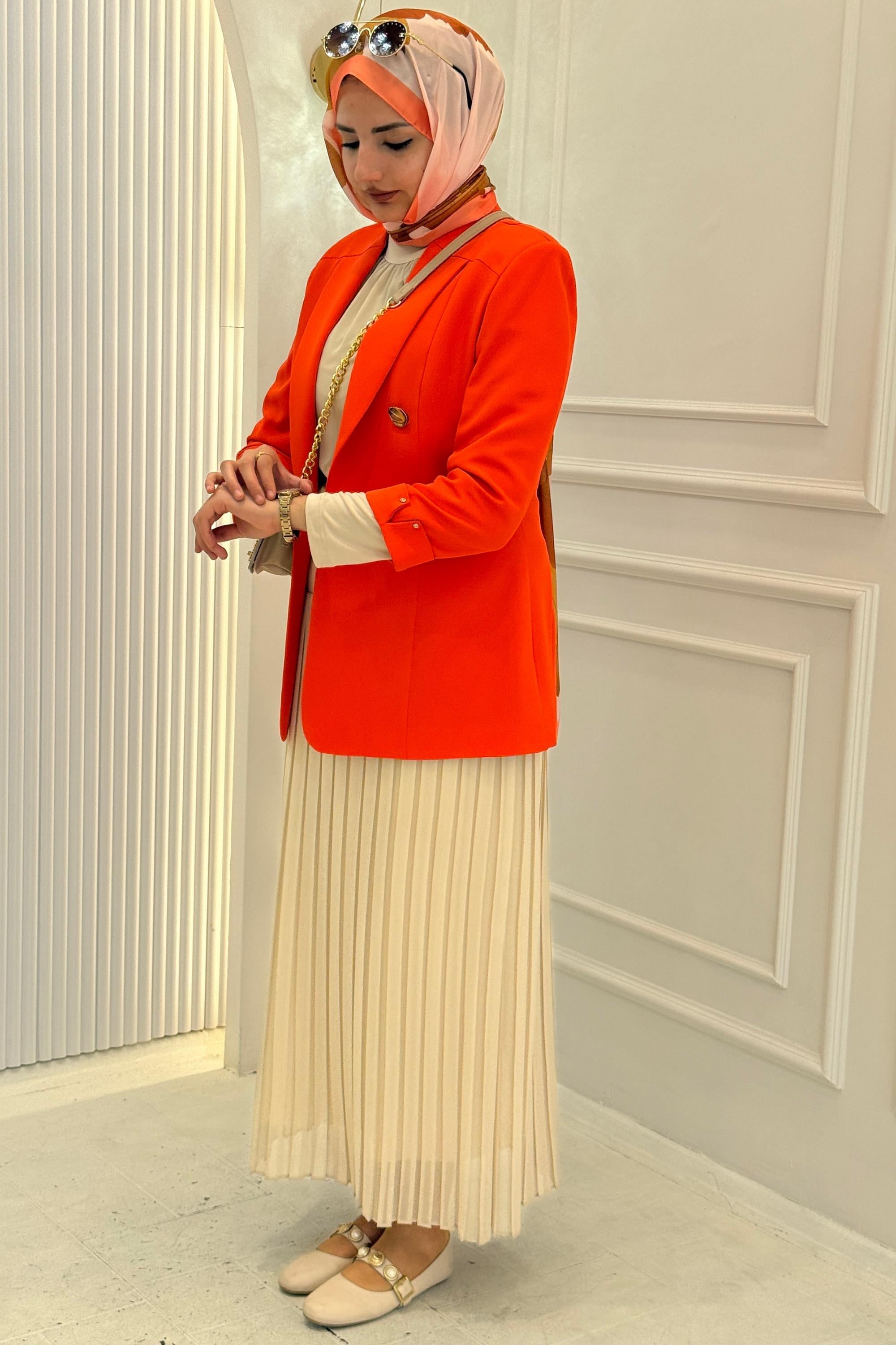 Gold Düğme Detaylı Astarsız Blazer Ceket Turuncu OTW1906