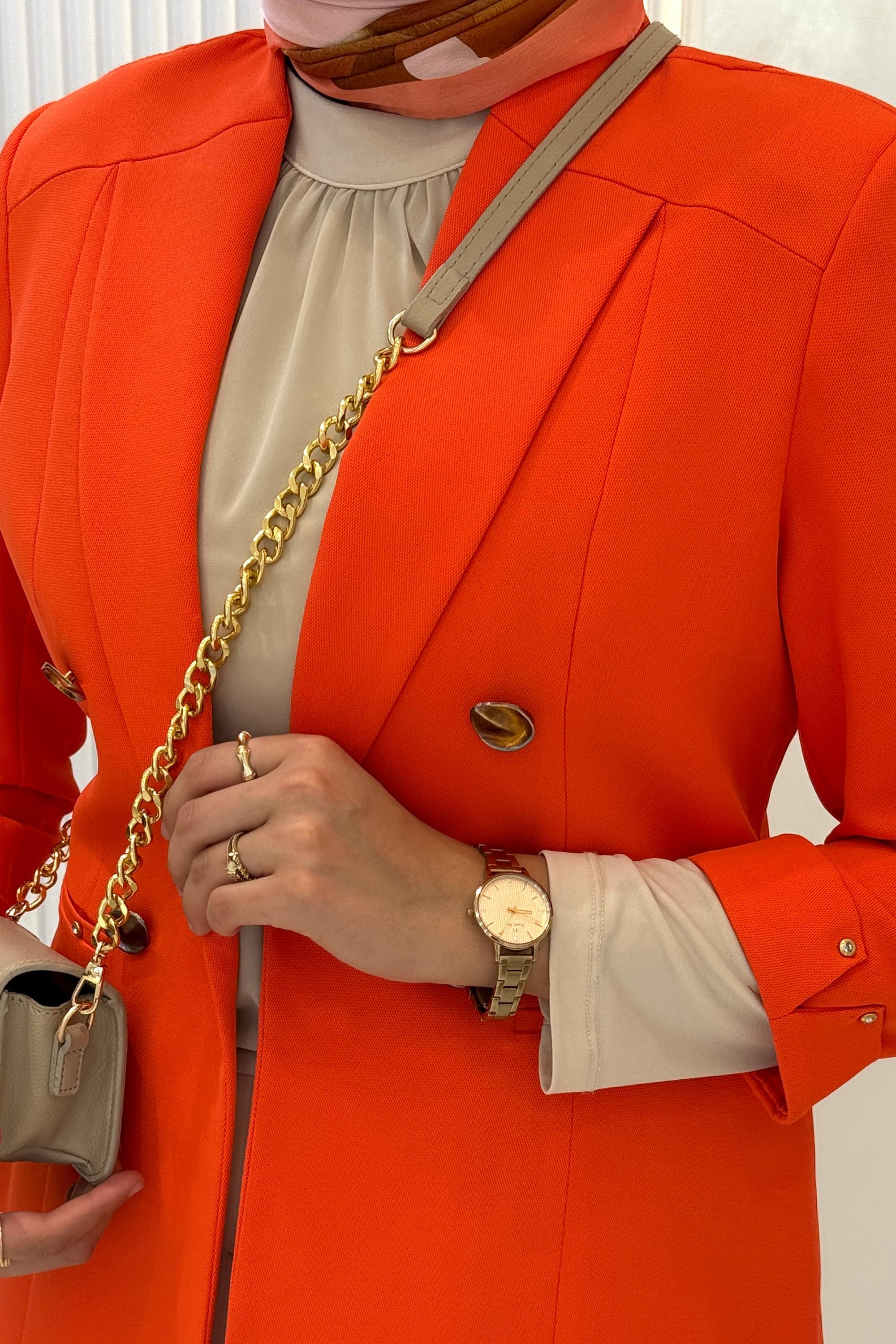 Gold Düğme Detaylı Astarsız Blazer Ceket Turuncu OTW1906