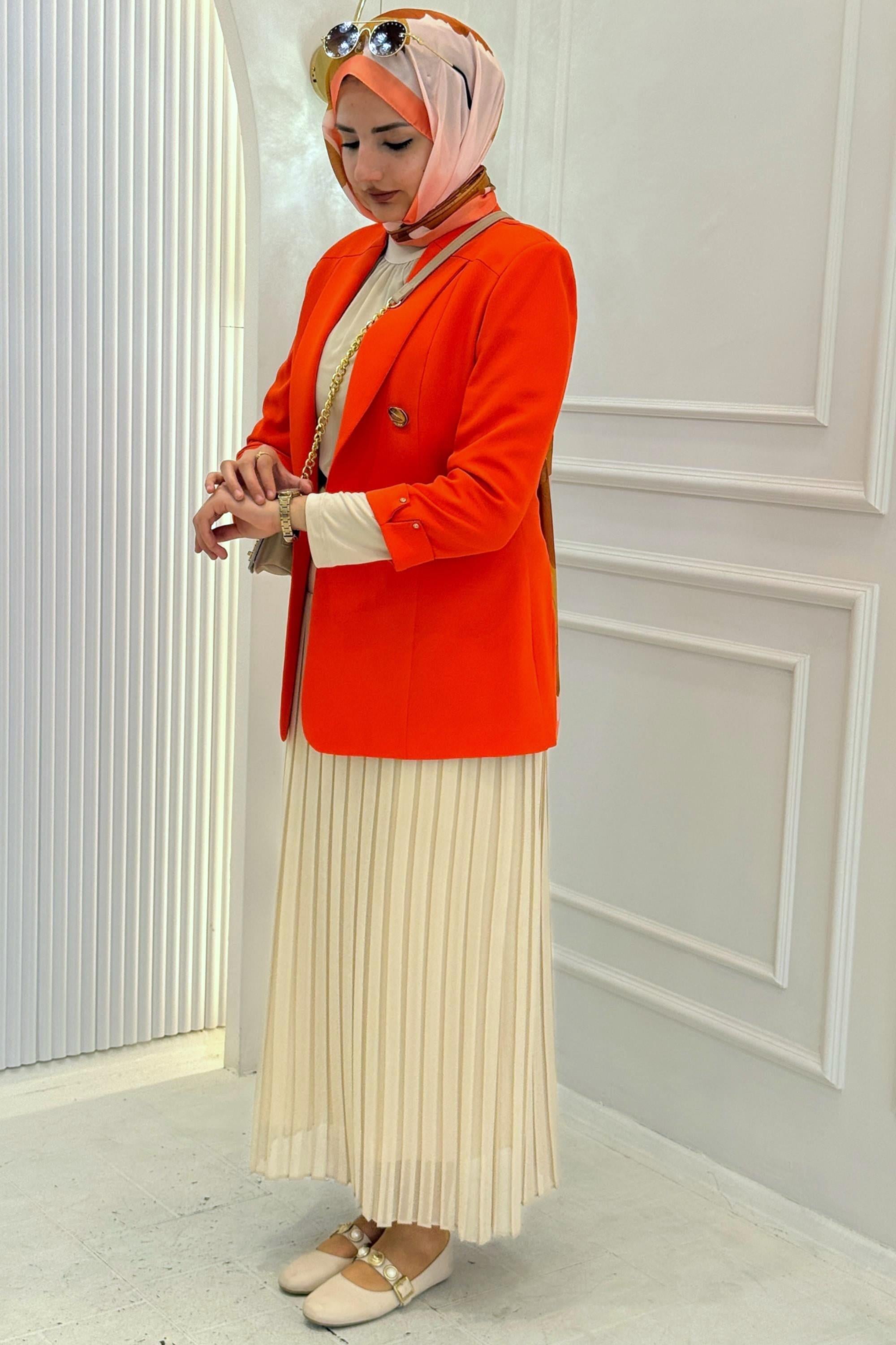 Gold Düğme Detaylı Astarsız Blazer Ceket Turuncu OTW1906