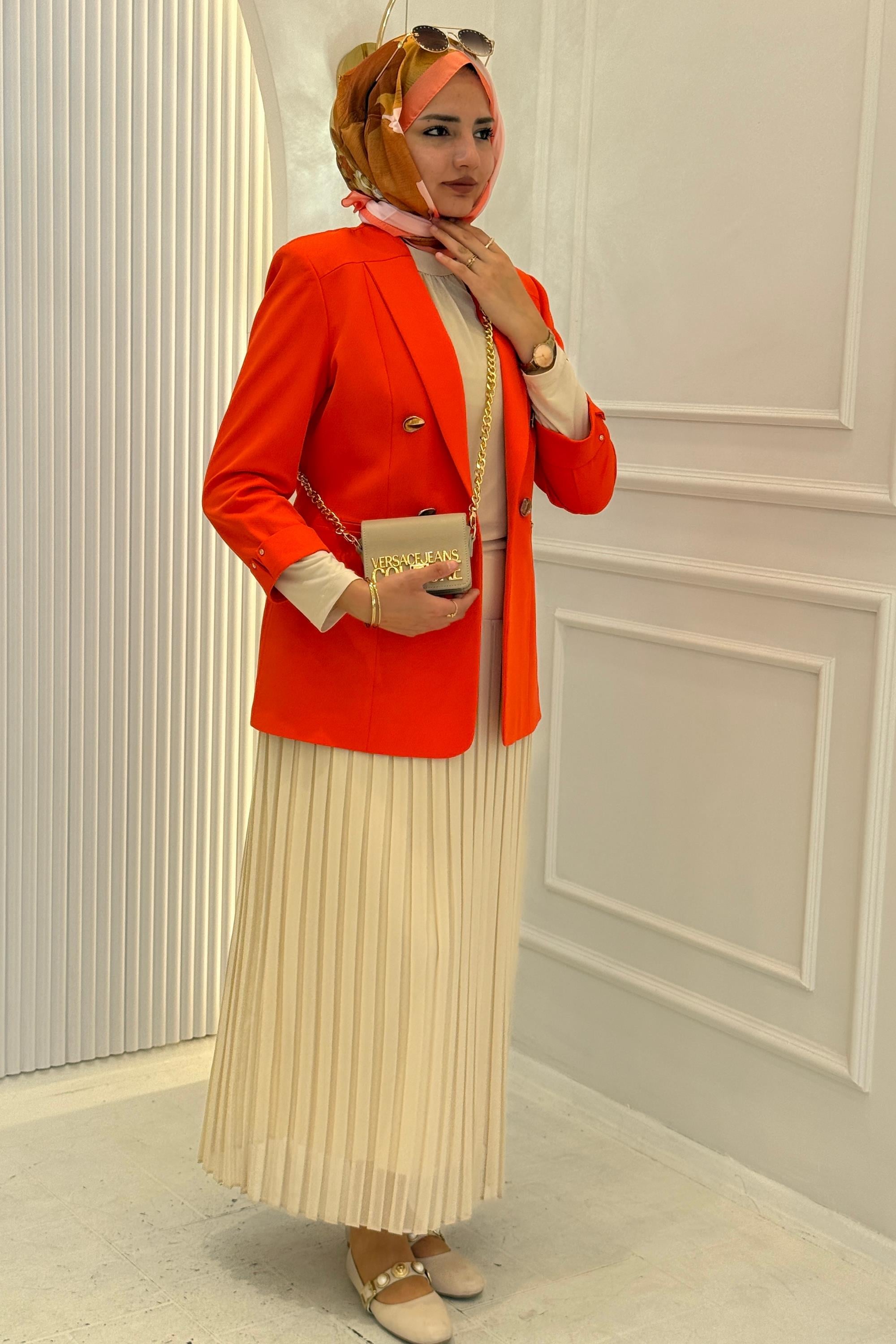 Gold Düğme Detaylı Astarsız Blazer Ceket Turuncu OTW1906