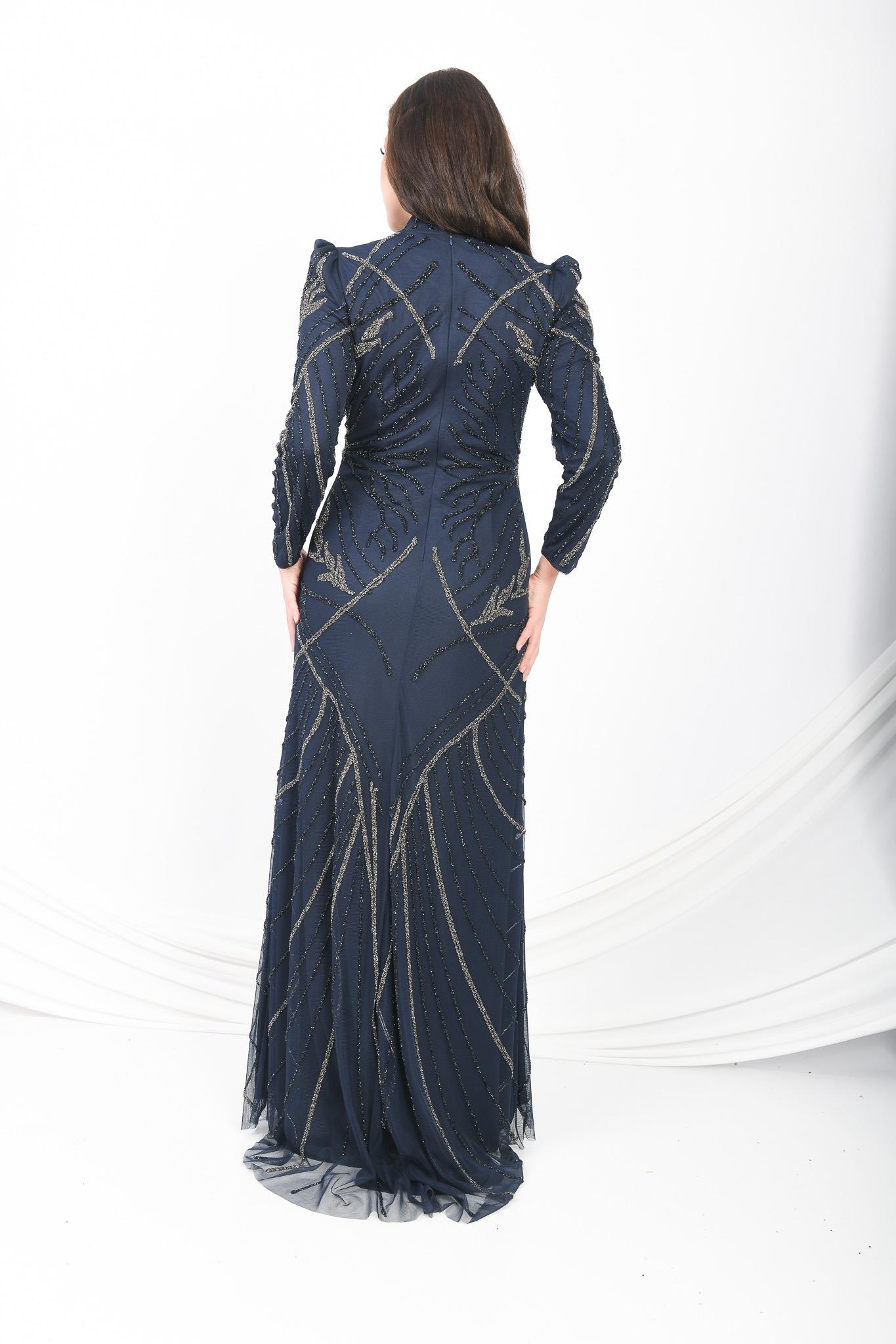 İşlemeli Abiye Elbise Lacivert OTW3106