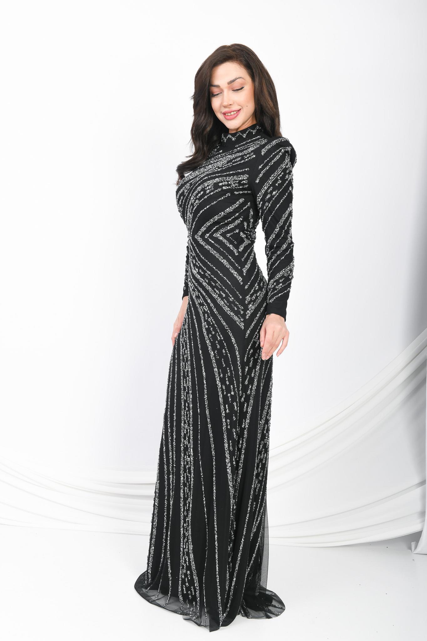 İşlemeli Abiye Elbise Siyah OTW5102