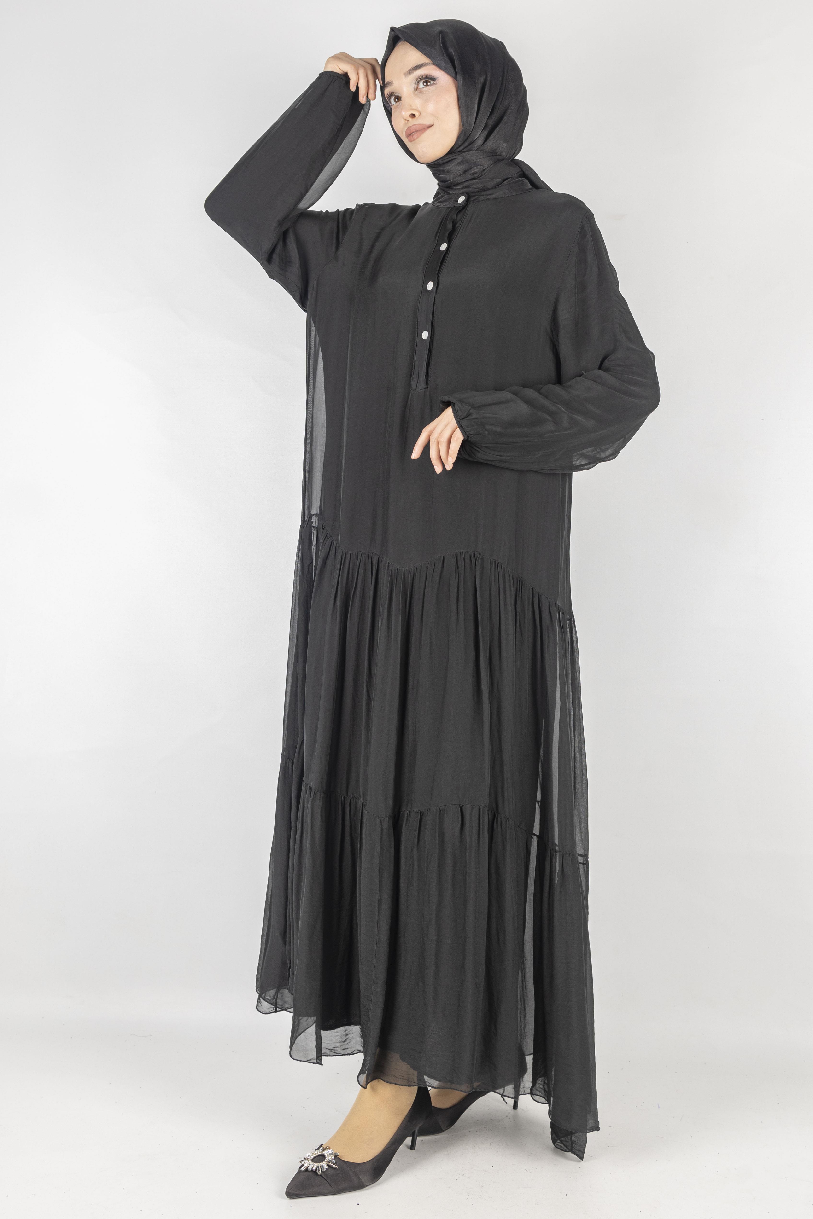 İthal İpek Viskon Elbise Siyah OTW02132