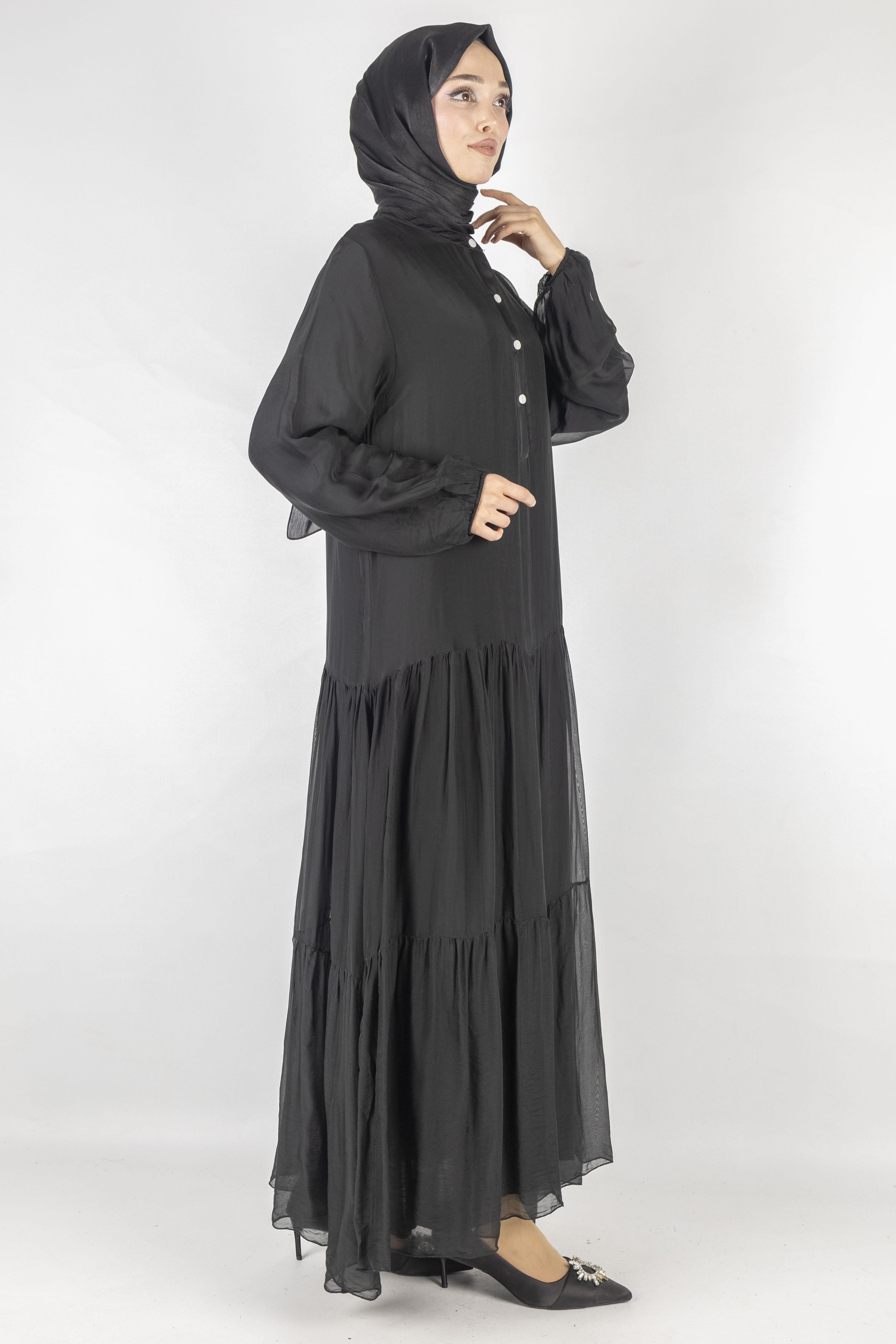 İthal İpek Viskon Elbise Siyah OTW02132