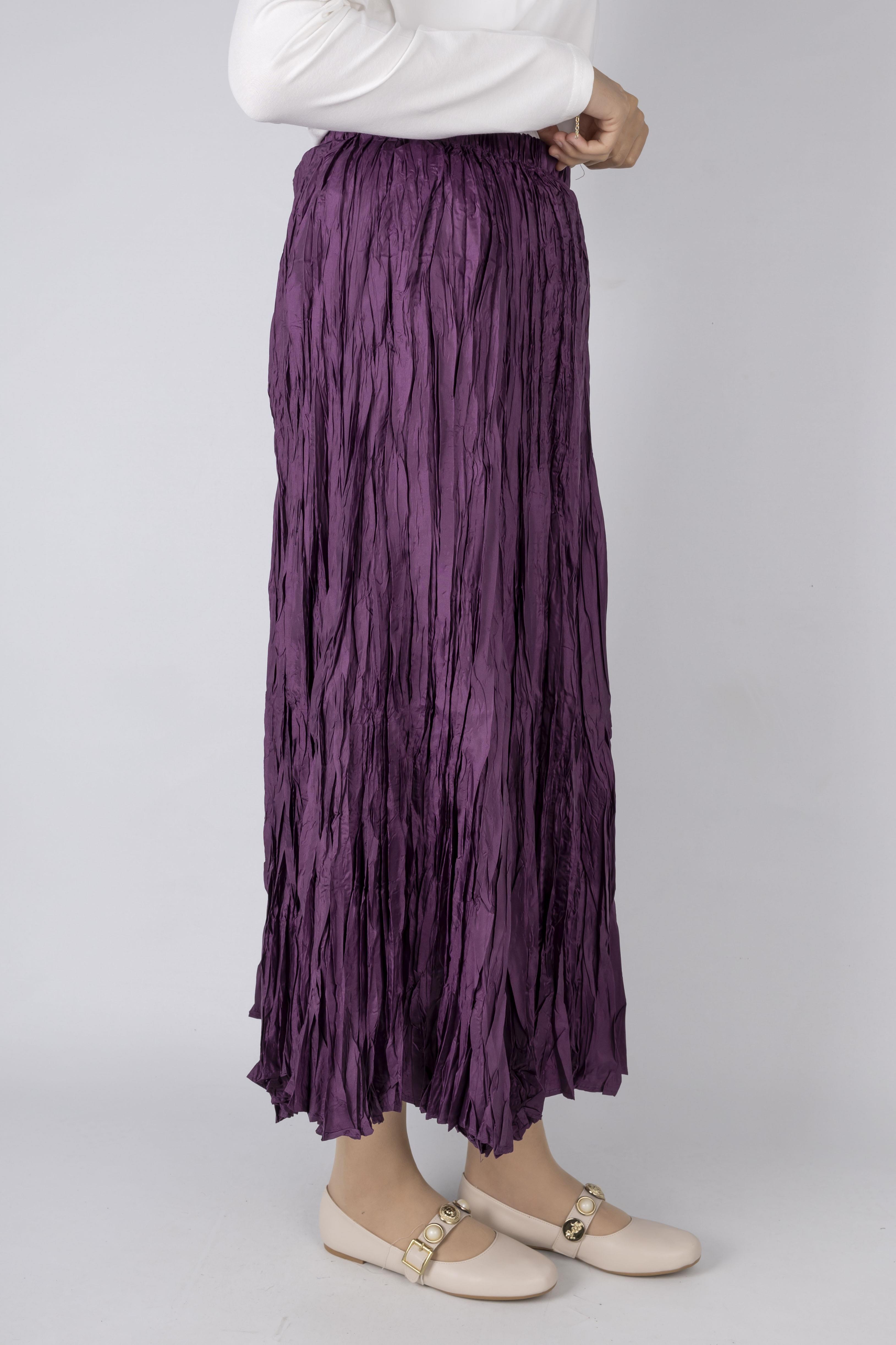 Kadın Crinkle Kumaş Lastikli Bel Etek Mor OTW9156
