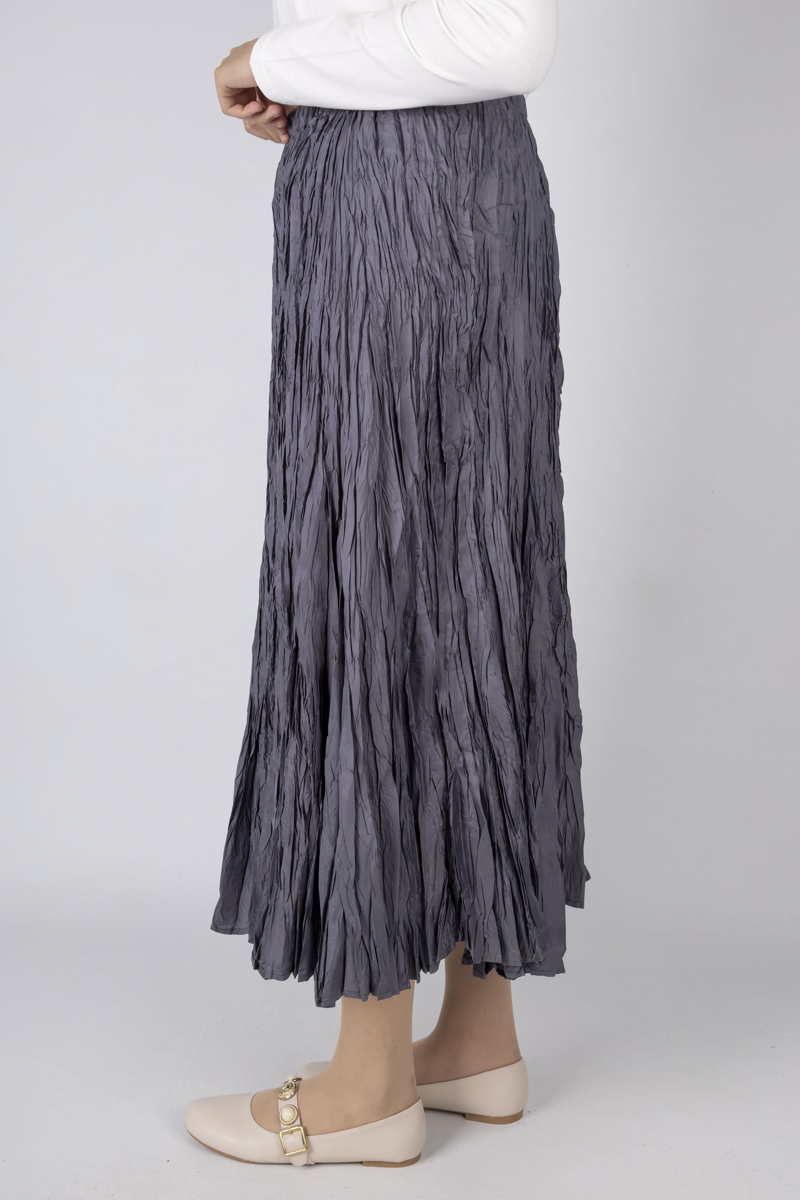 Kadın Crinkle Kumaş Lastikli Bel Etek Gri OTW9156