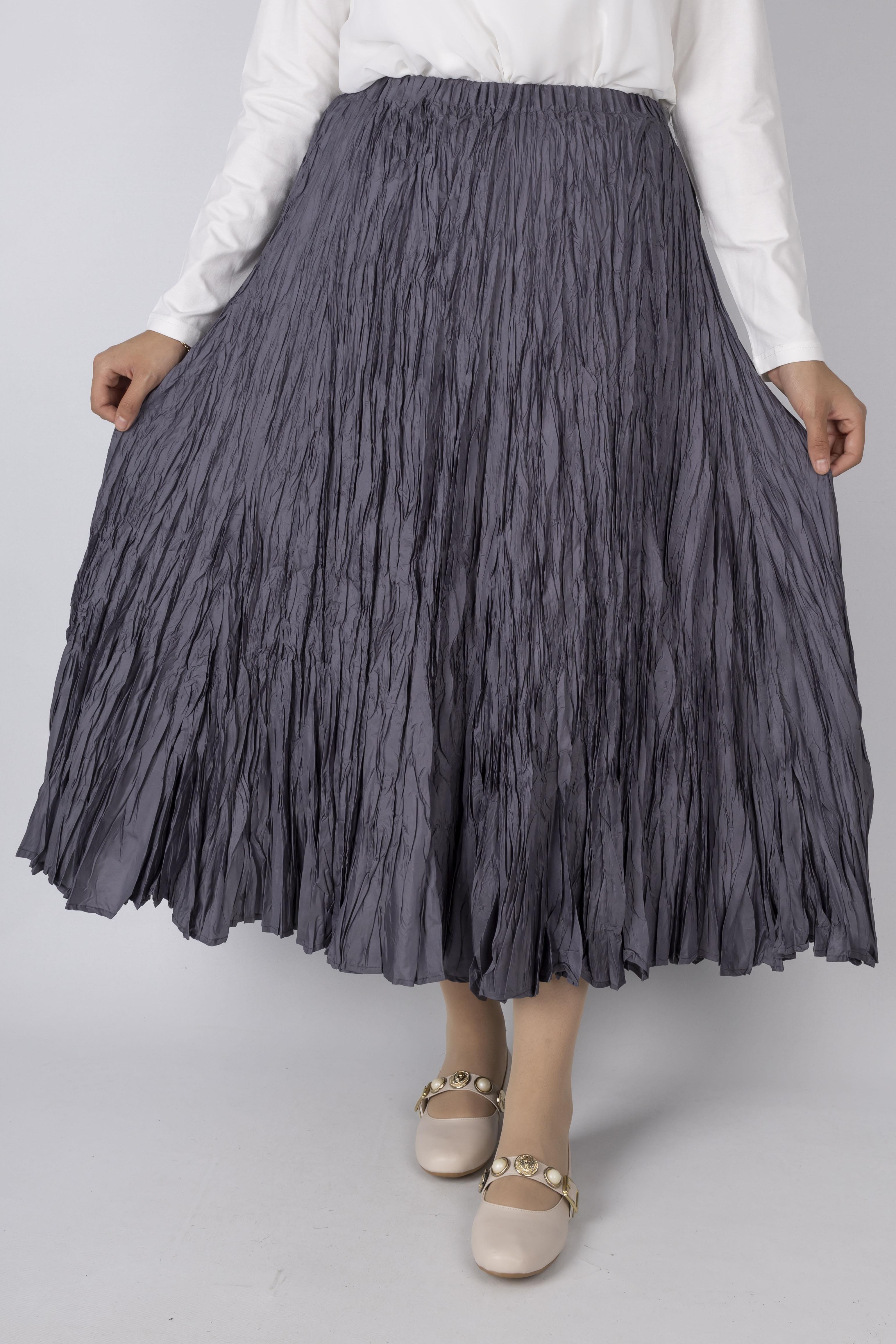 Kadın Crinkle Kumaş Lastikli Bel Etek Gri OTW9156