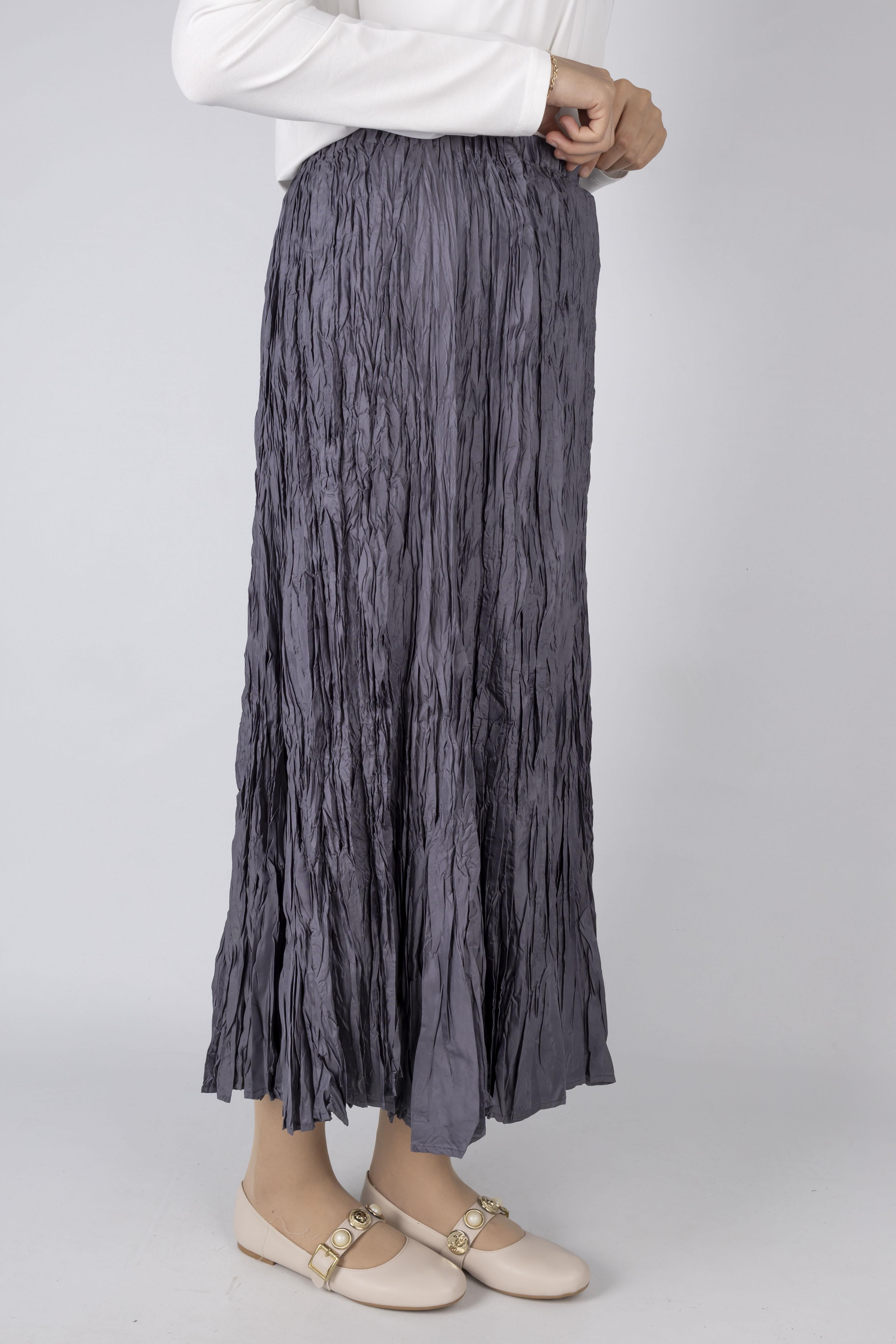 Kadın Crinkle Kumaş Lastikli Bel Etek Gri OTW9156