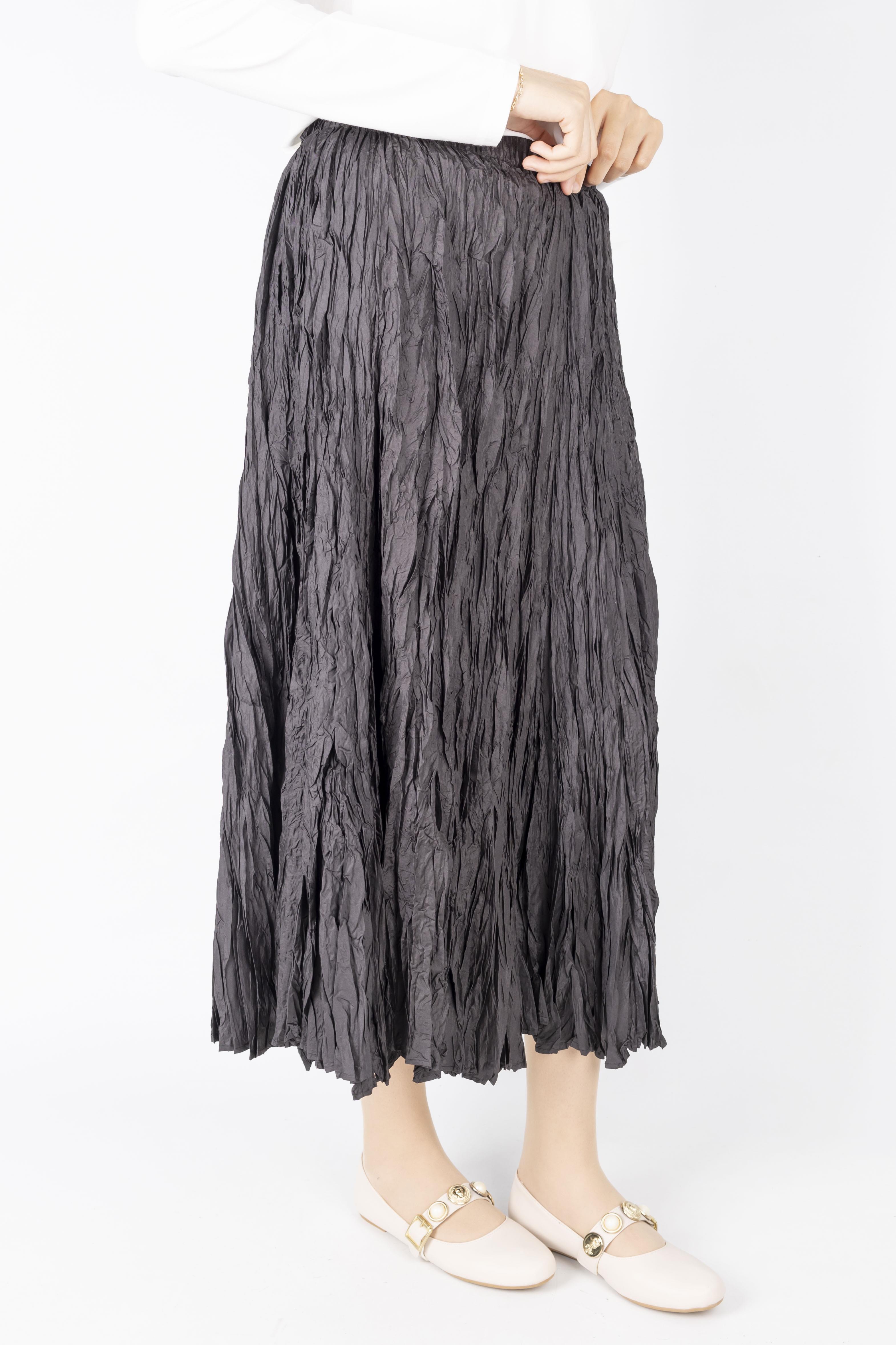 Kadın Crinkle Kumaş Lastikli Bel Etek Siyah OTW9156