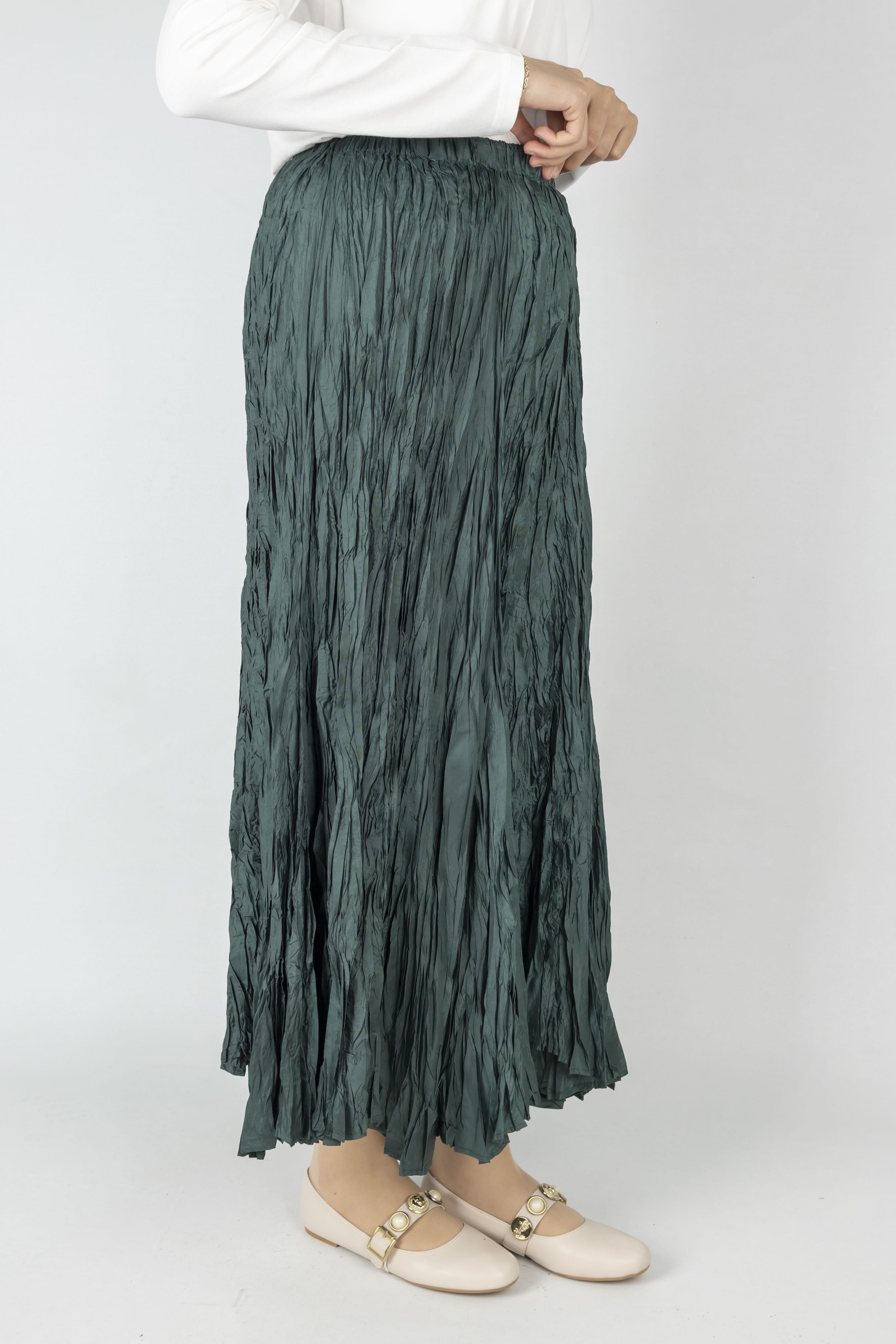 Kadın Crinkle Kumaş Lastikli Bel Etek Petrol OTW9156