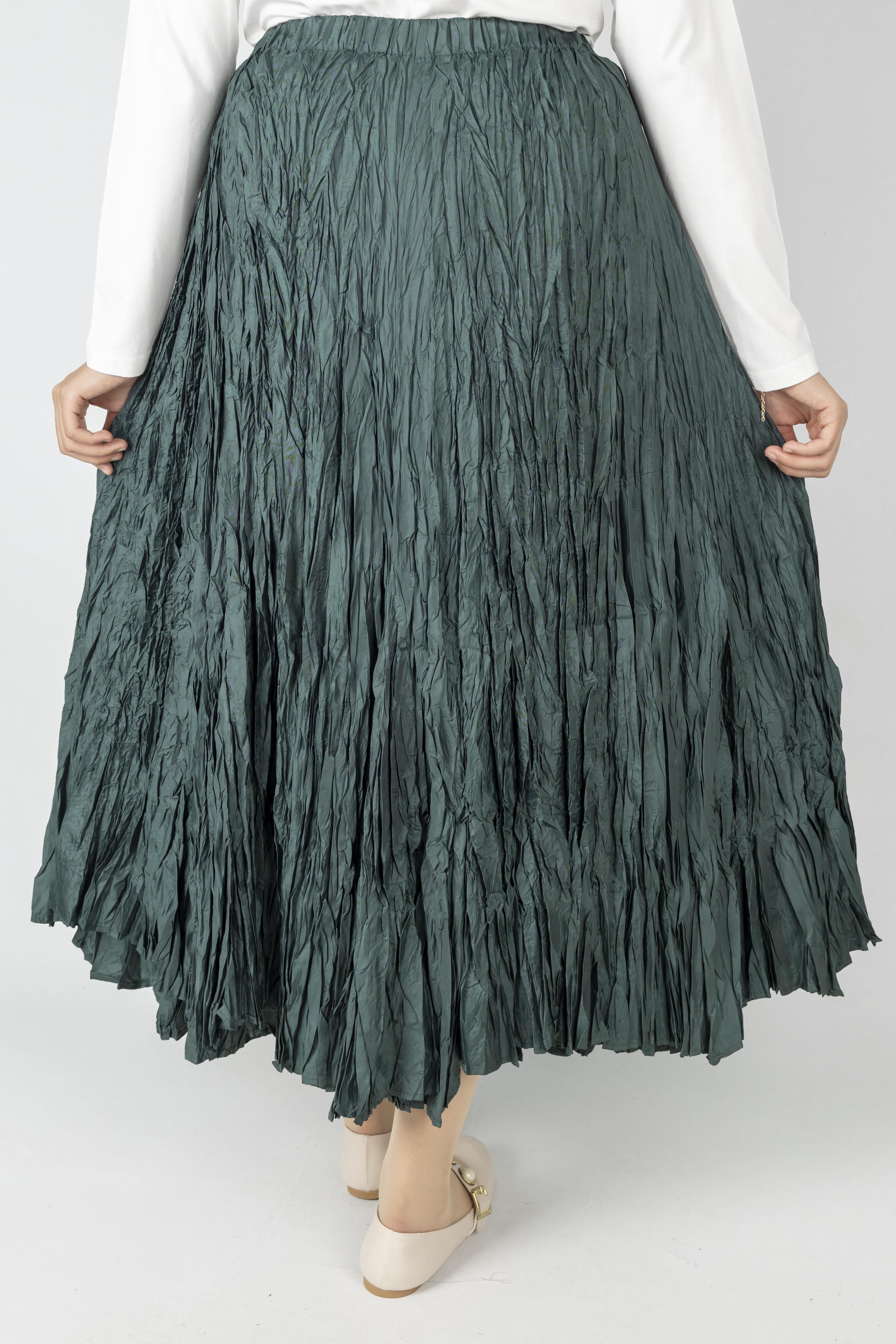 Kadın Crinkle Kumaş Lastikli Bel Etek Petrol OTW9156