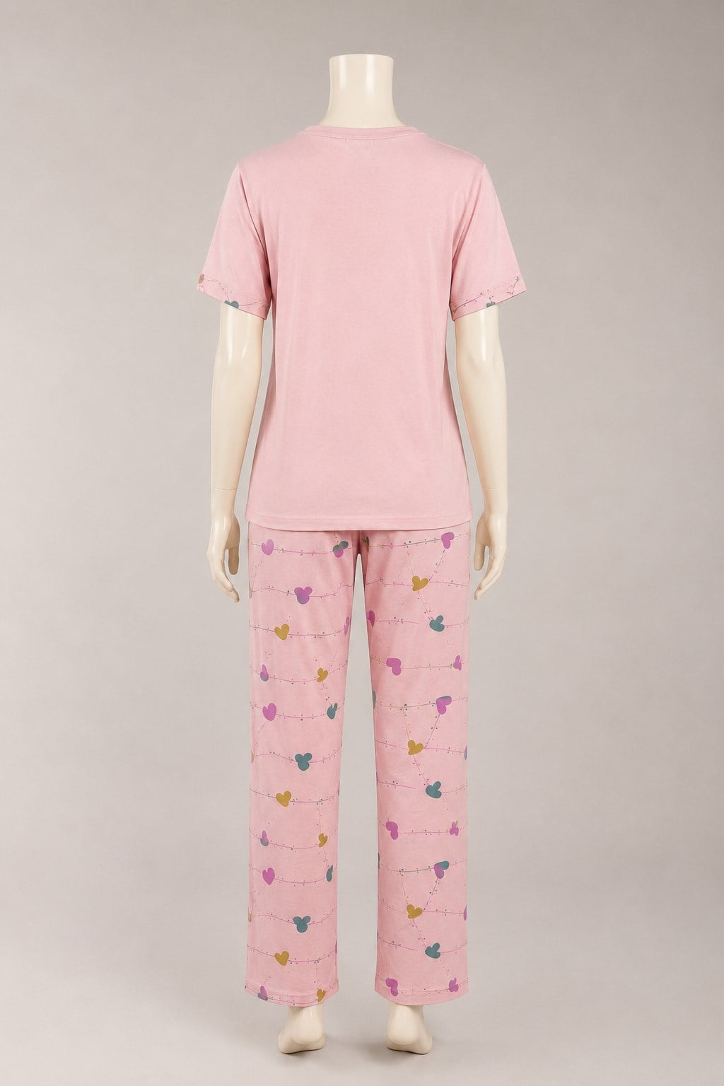 Kalp Desenli Pijama Takım Pembe OTW03