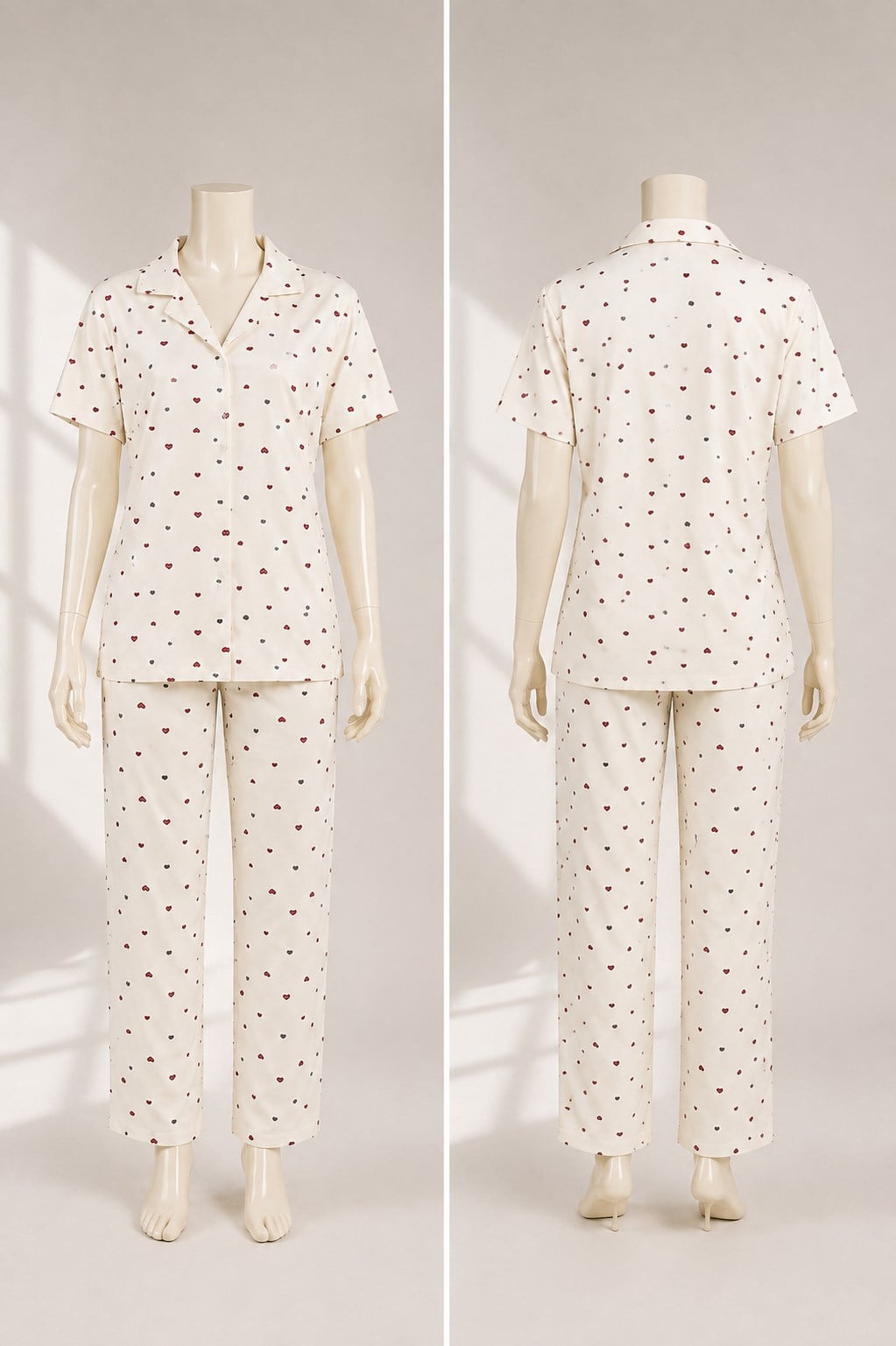 Kalpli Düğmeli Pijama Takımı Beyaz OTW24