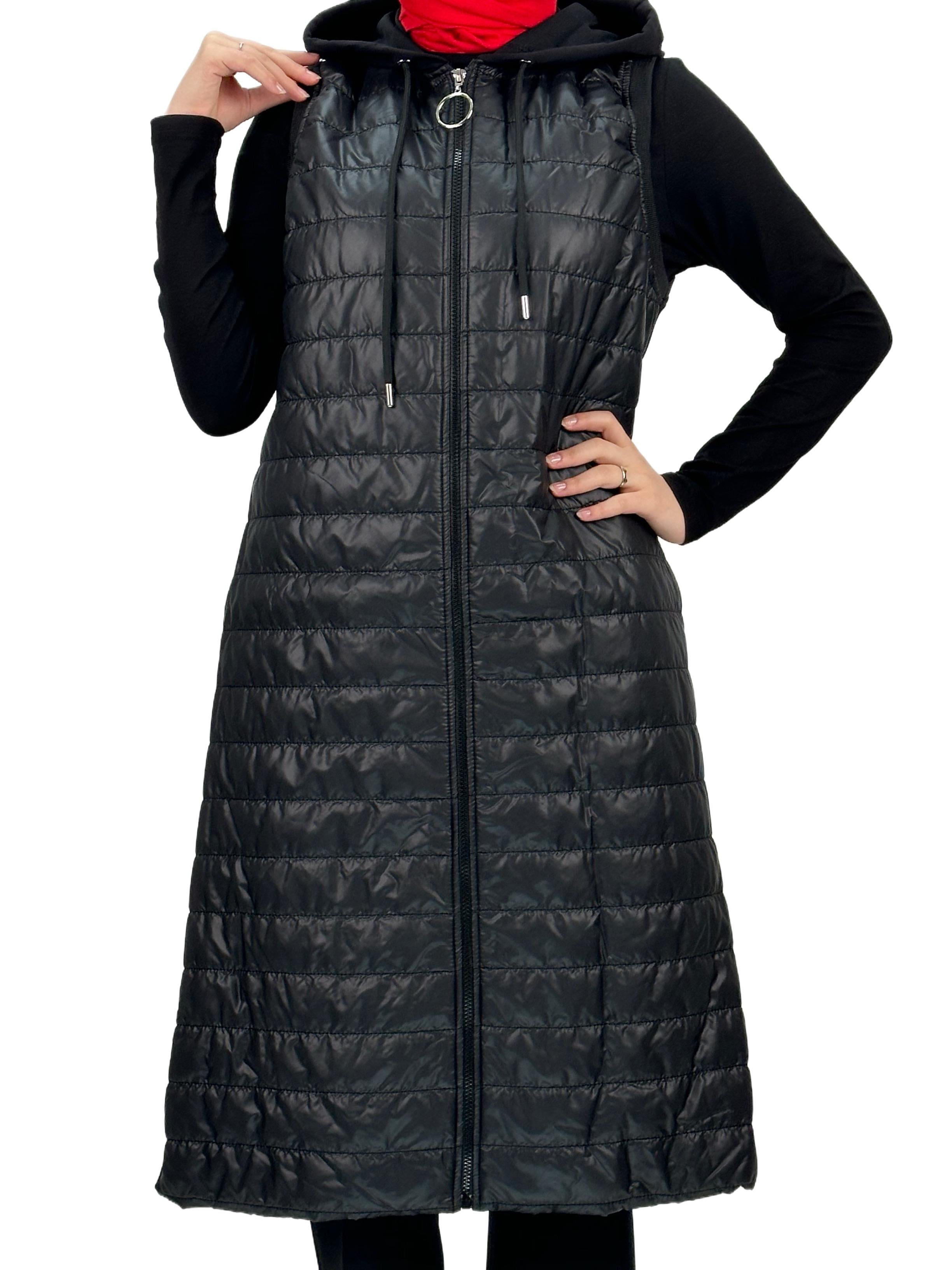 Kapitone Kapüşonlu Yelek Siyah OTW710/611