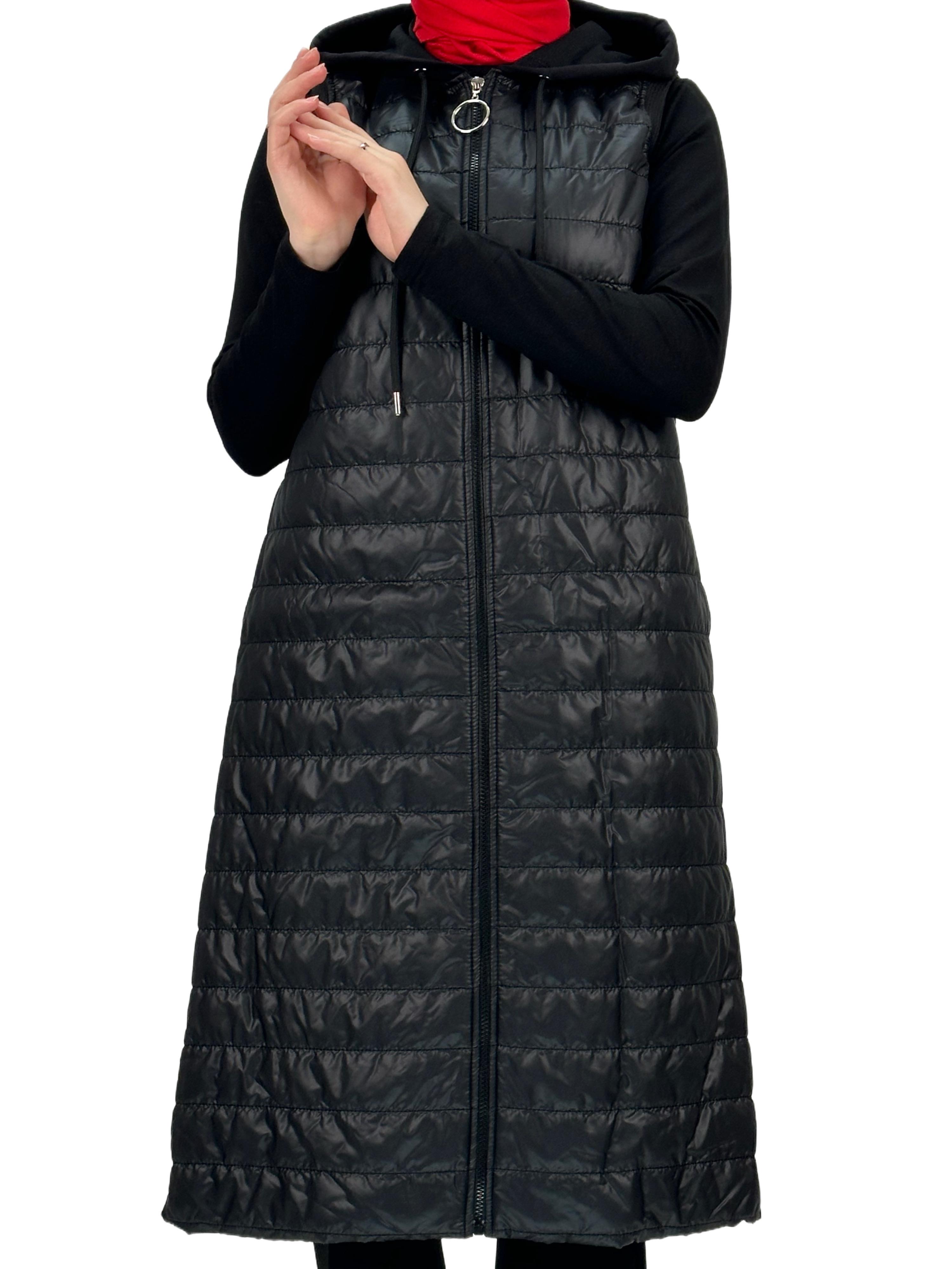 Kapitone Kapüşonlu Yelek Siyah OTW710/611