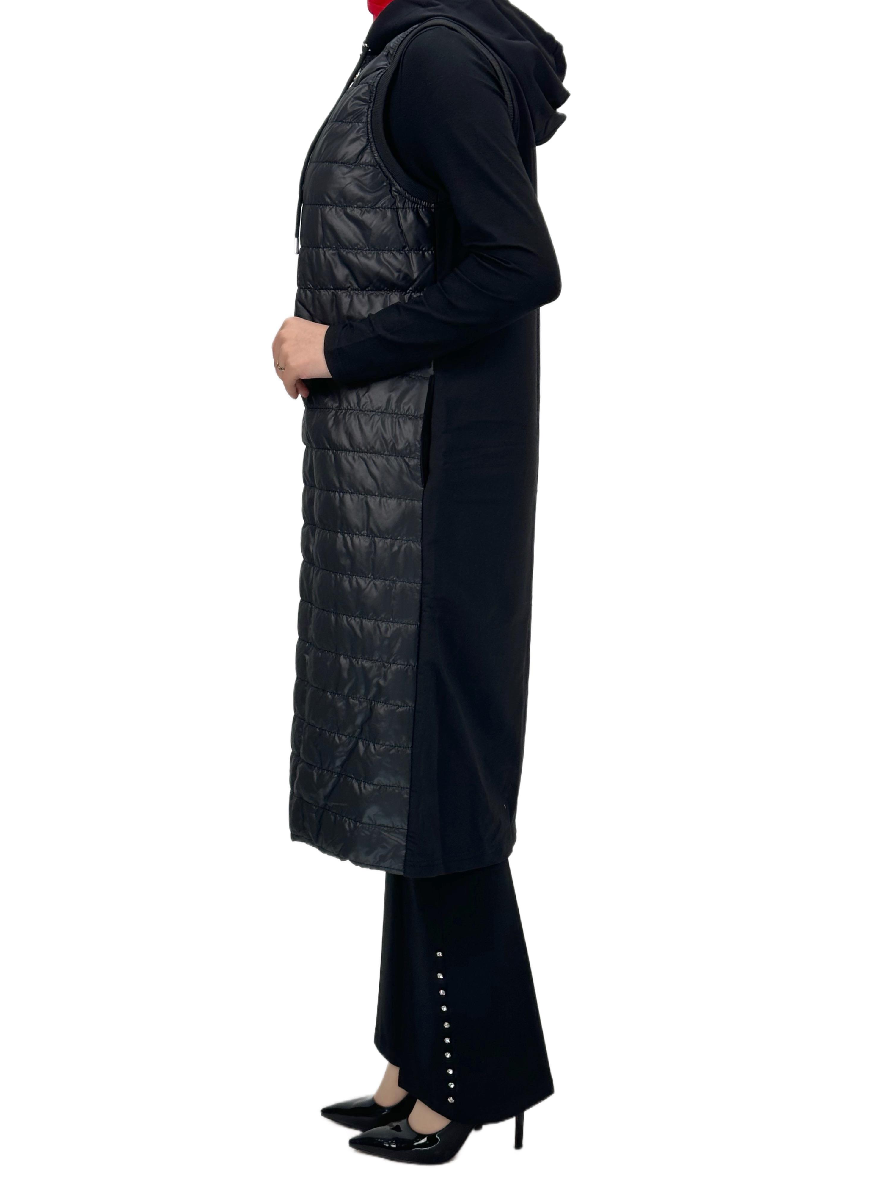 Kapitone Kapüşonlu Yelek Siyah OTW710/611