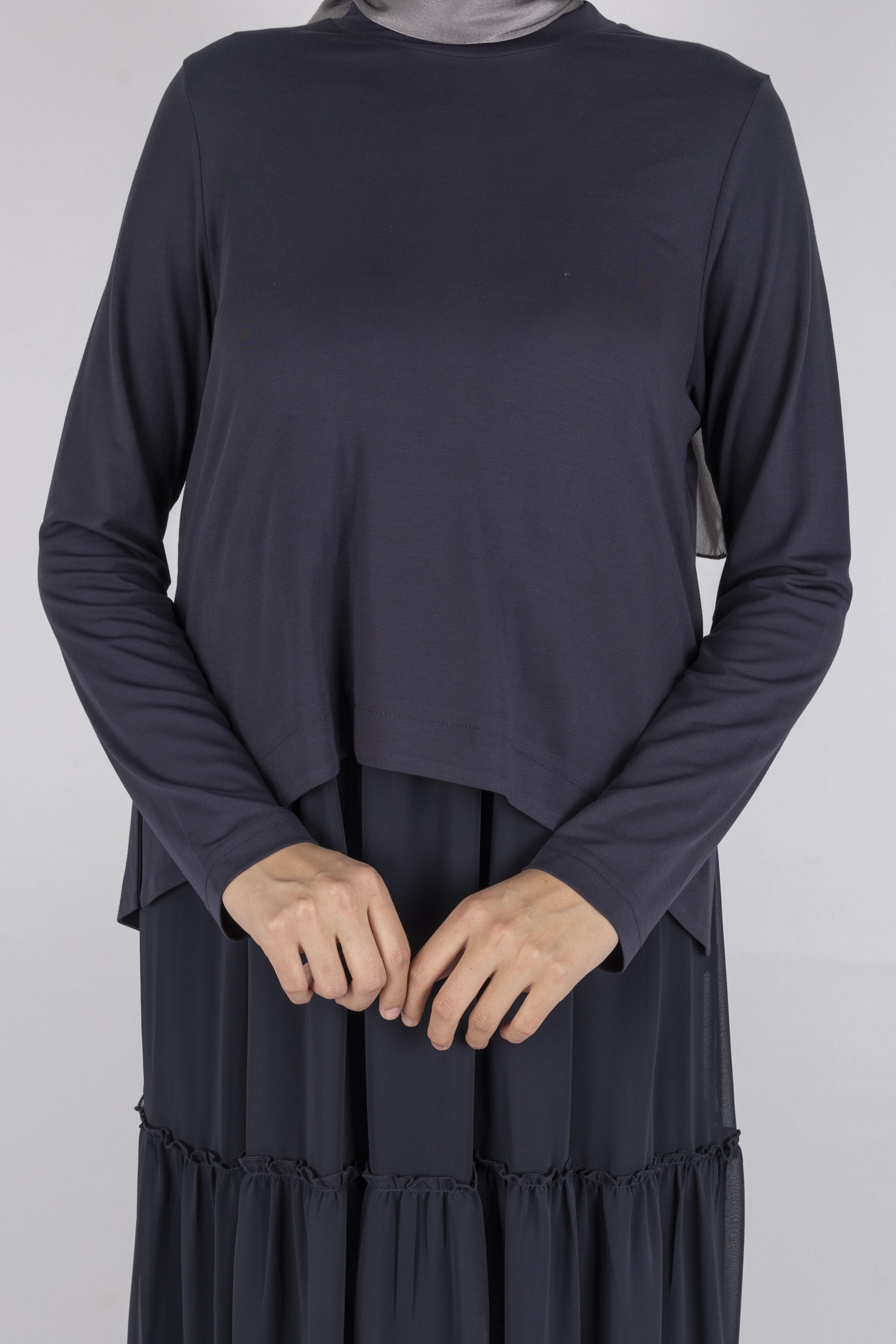 Kat Kat Volanlı İkili Tesettür Elbise Lacivert OTW25164