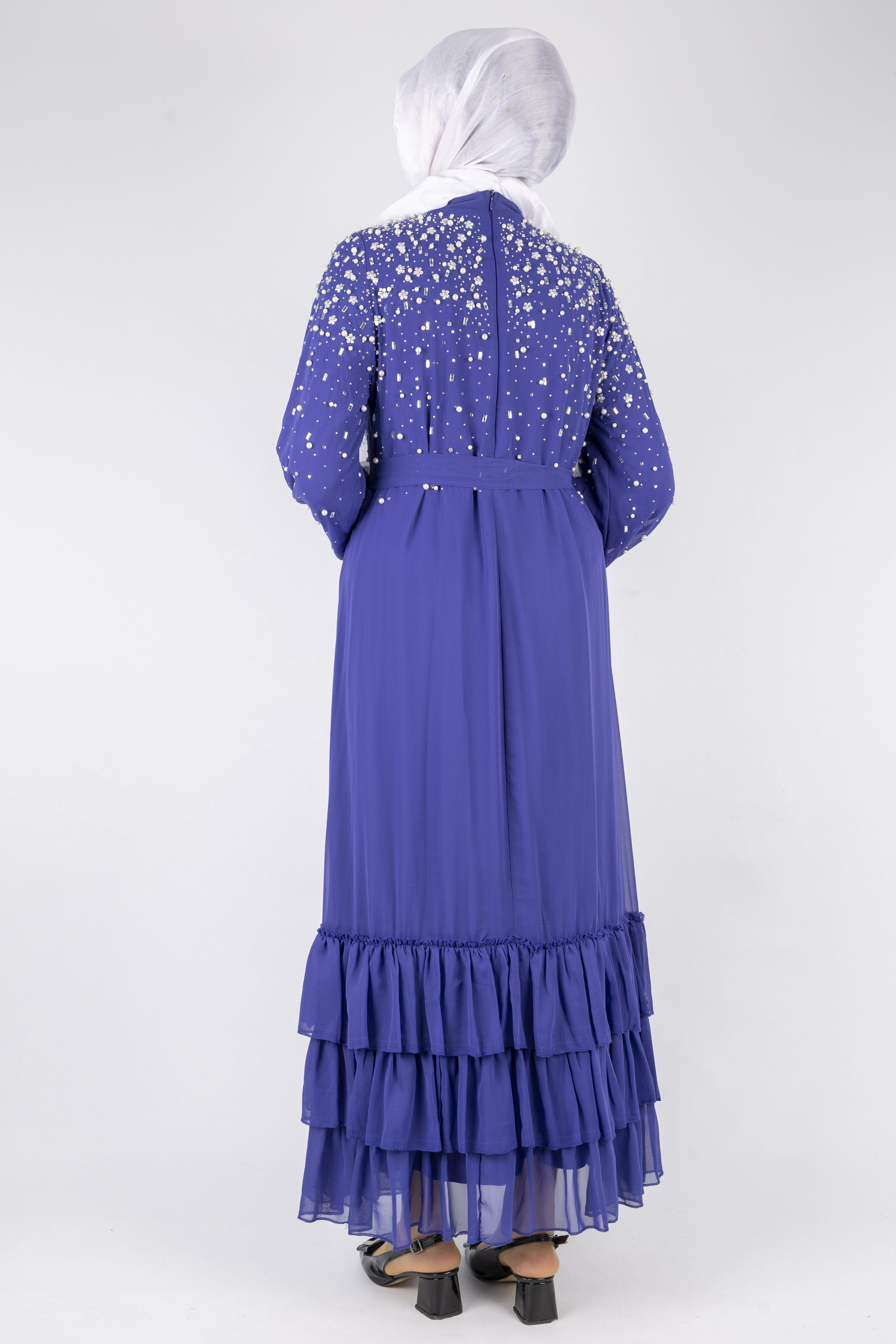 Kat Kat Volanlı İncili Şifon Elbise Parlement OTW4150