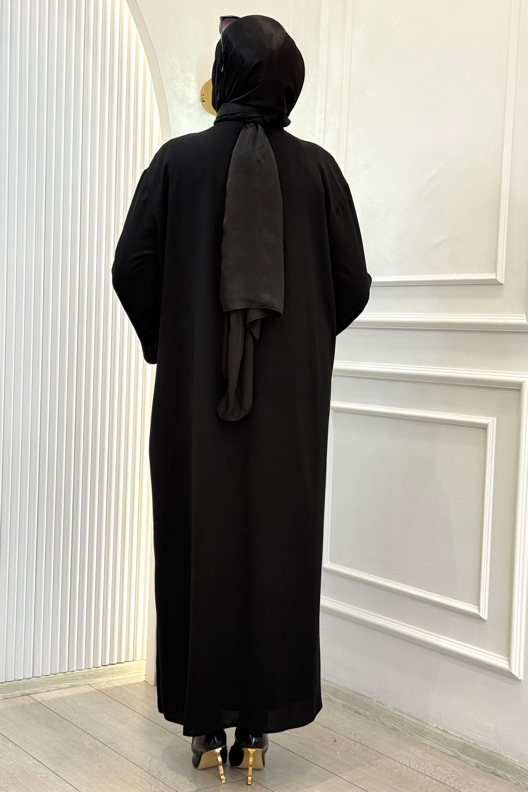 Kelebek Taş İşlemeli Tesettür Abaya Siyah OTW9792