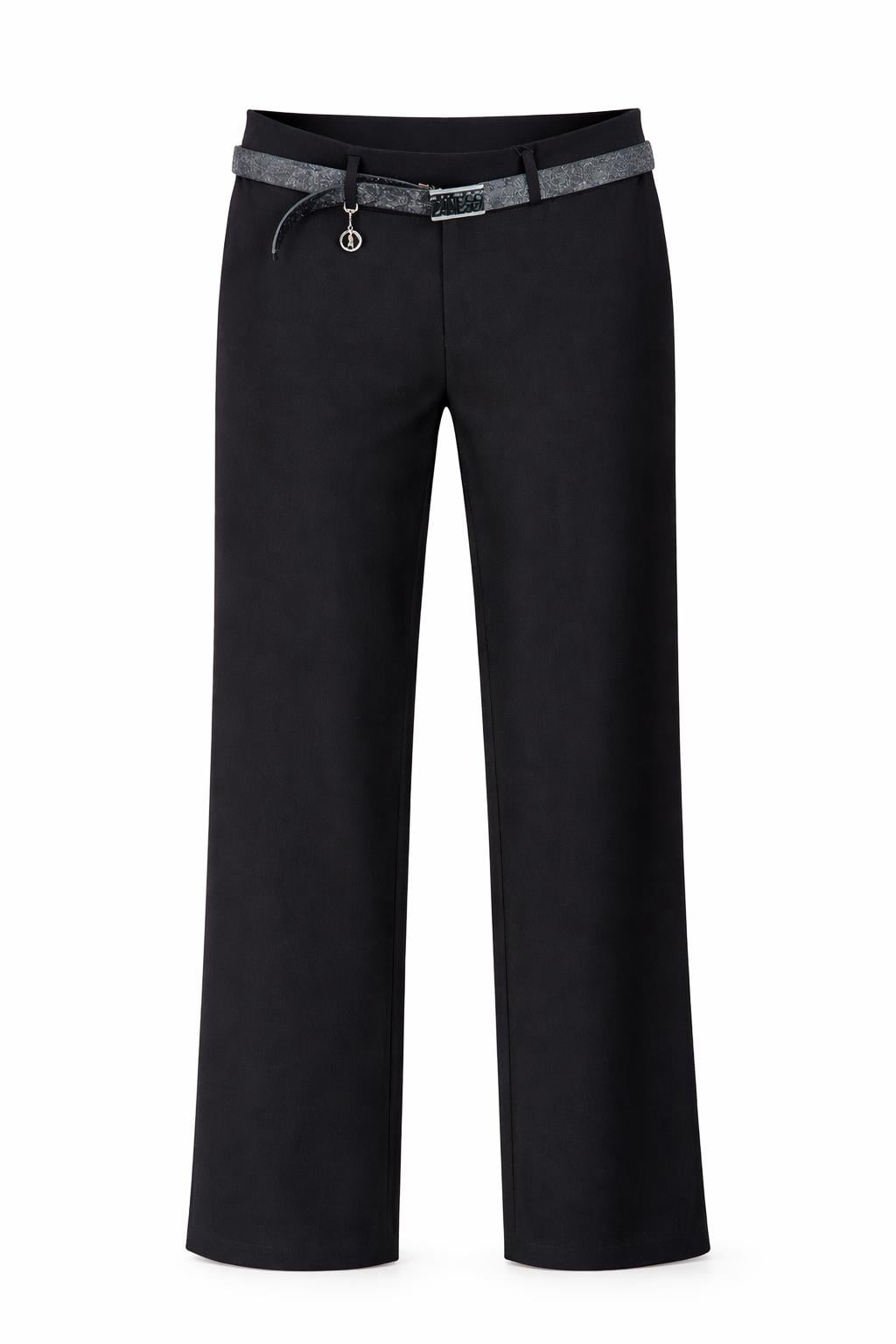 Kemerli Bol Paça Pantolon Siyah OTW72634