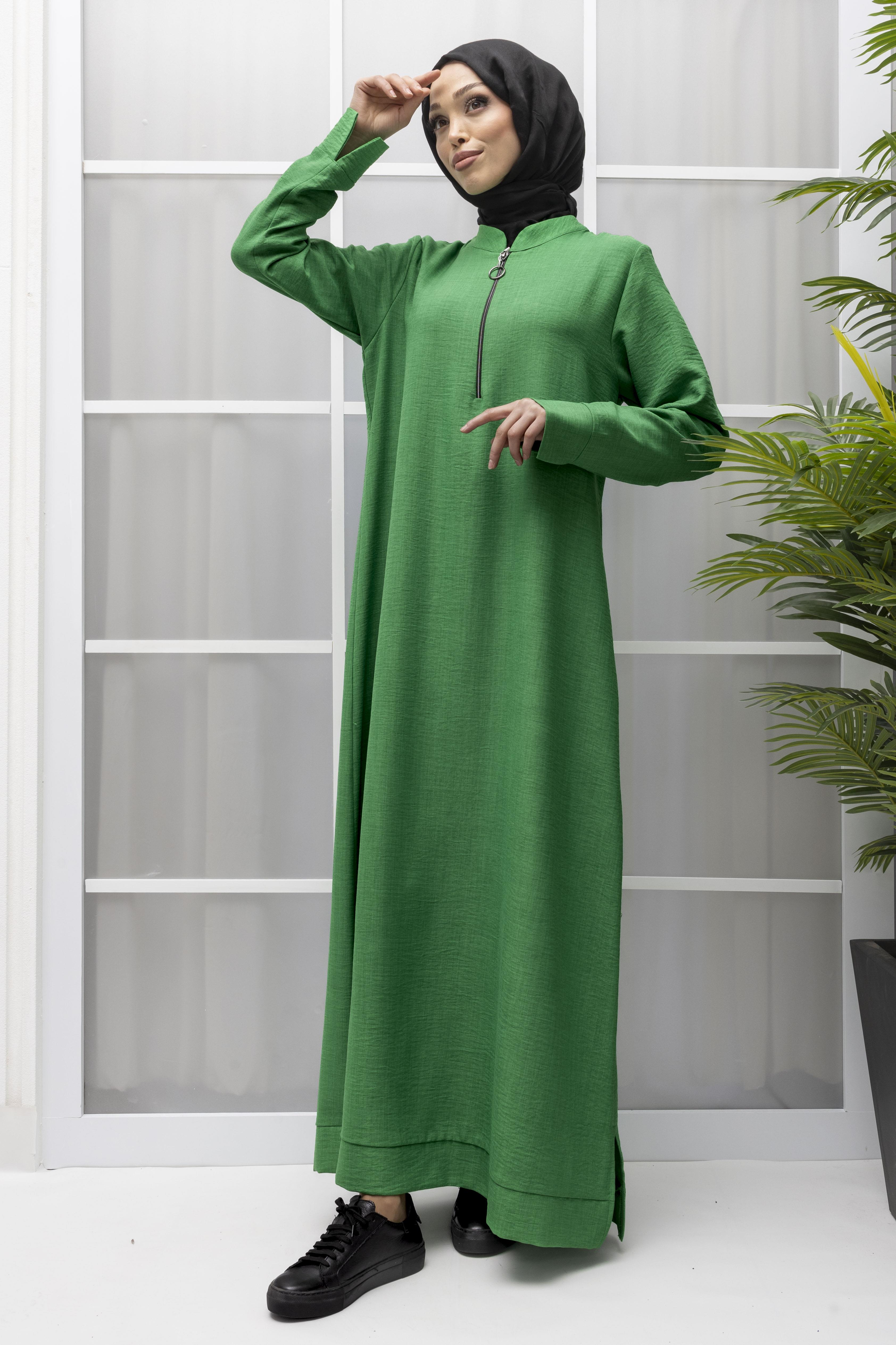 KETEN FERMUARLI GÜNLÜK ELBİSE Benetton OTW2086