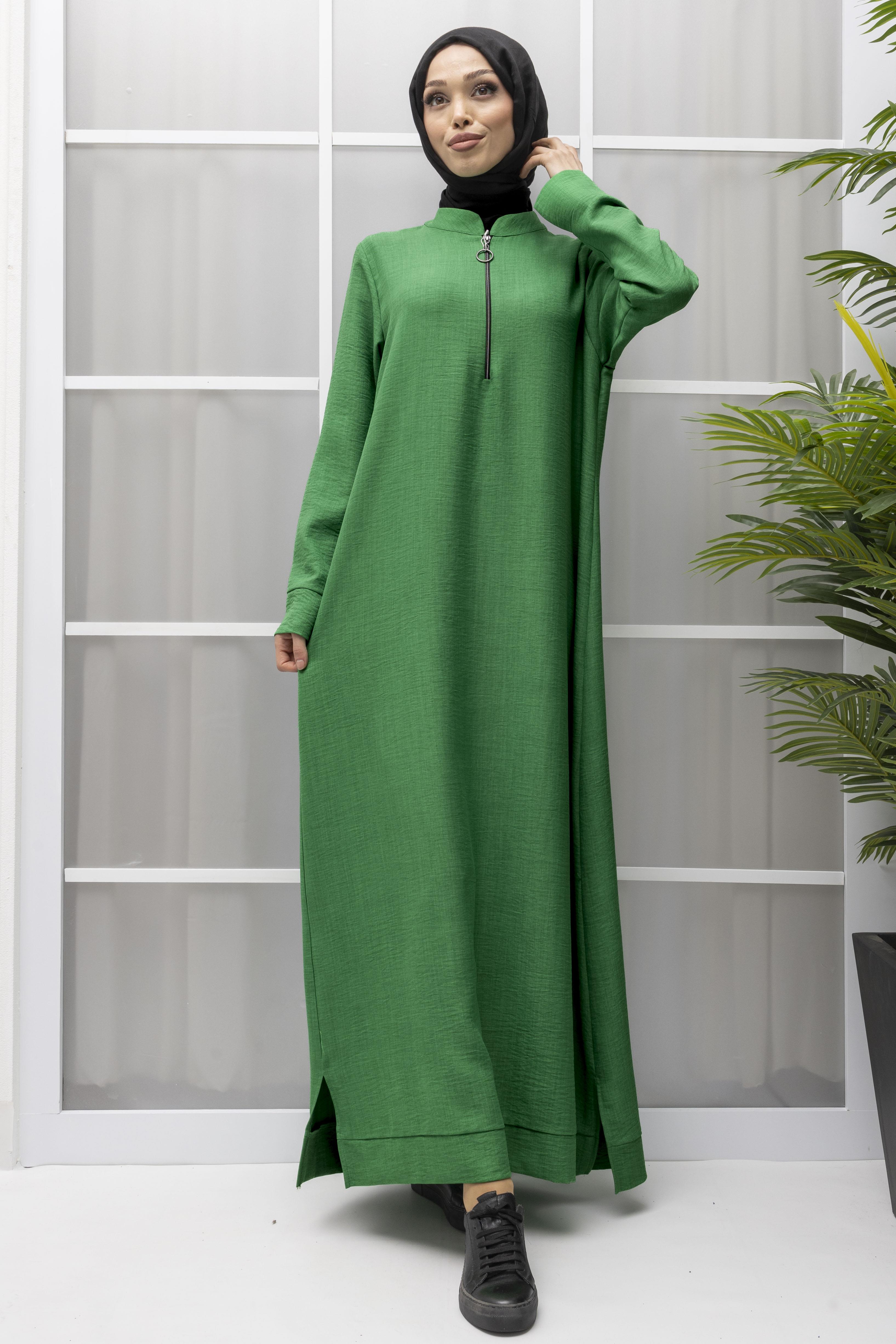 KETEN FERMUARLI GÜNLÜK ELBİSE Benetton OTW2086