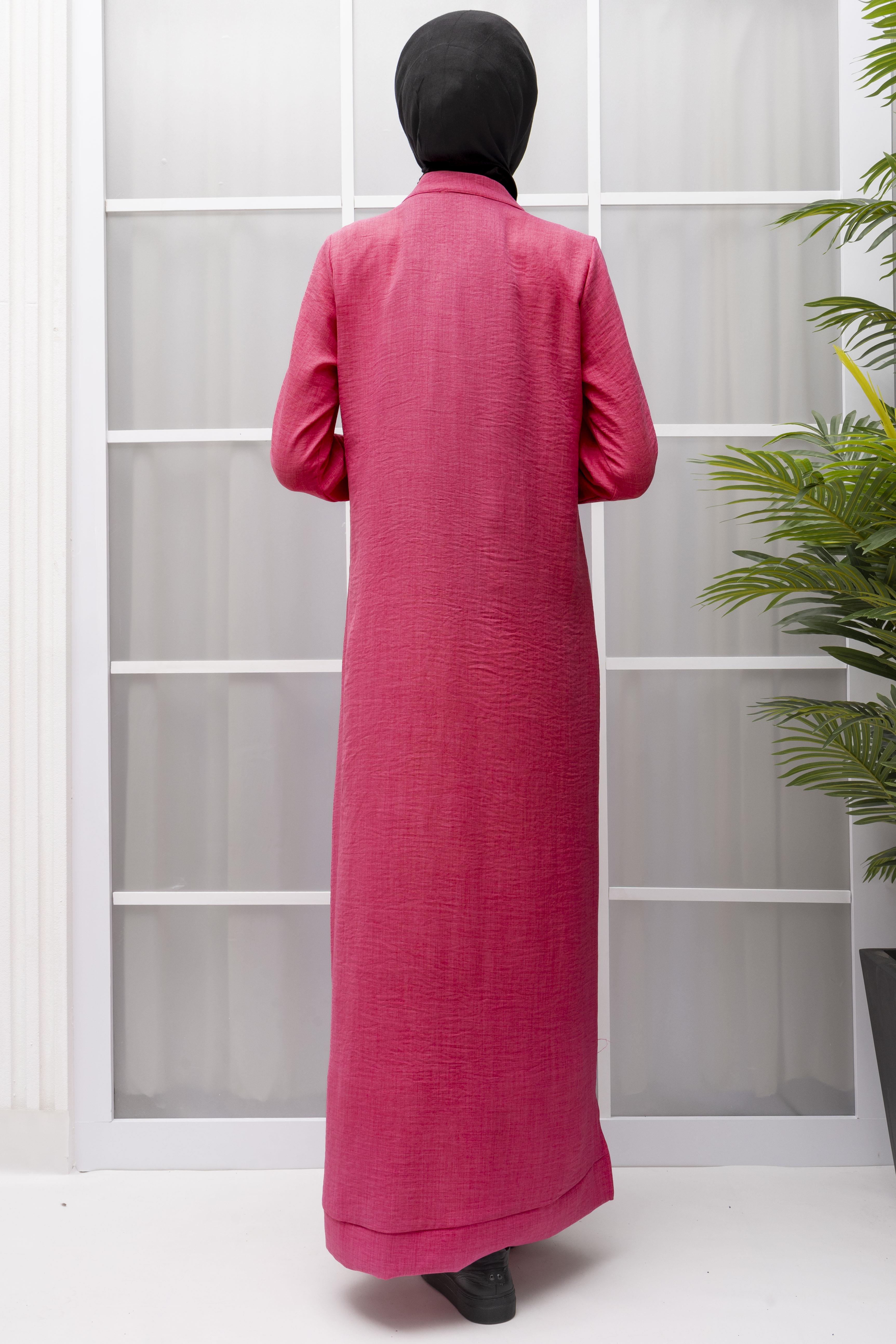 KETEN FERMUARLI GÜNLÜK ELBİSE Pembe OTW2086
