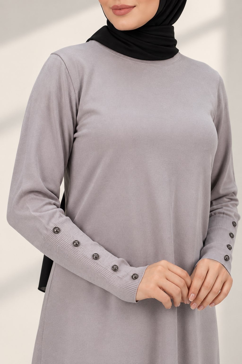 Kolları Düğmeli Merserize Triko Tunik Pudra OTW2769,2