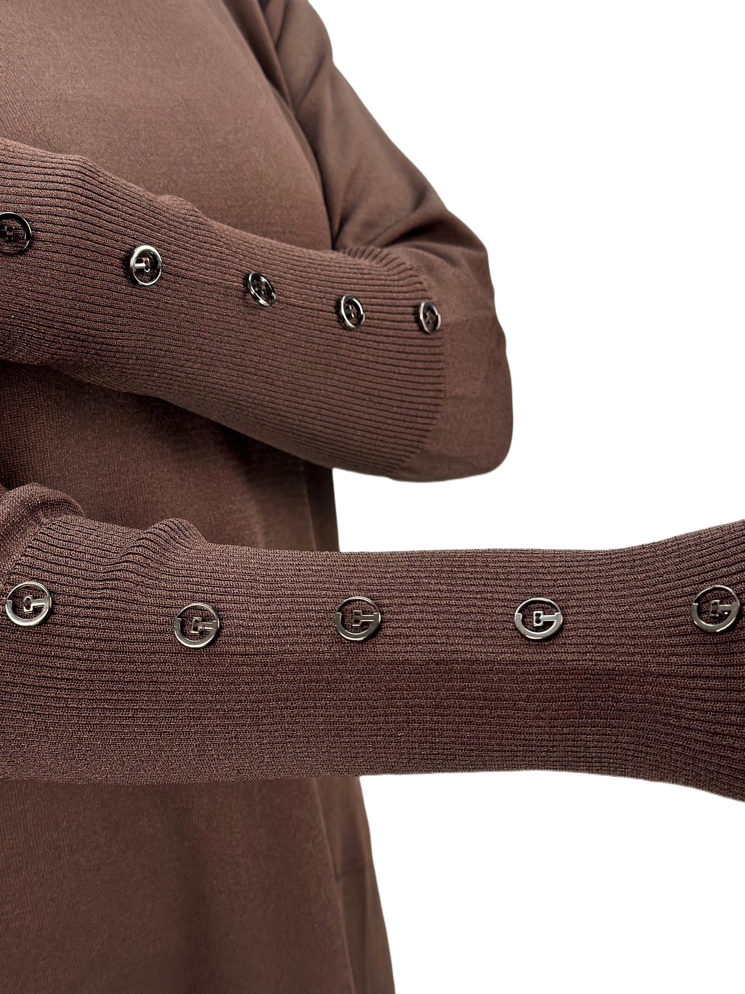 Kolları Düğmeli Merserize Triko Tunik Kahve OTW2769,2