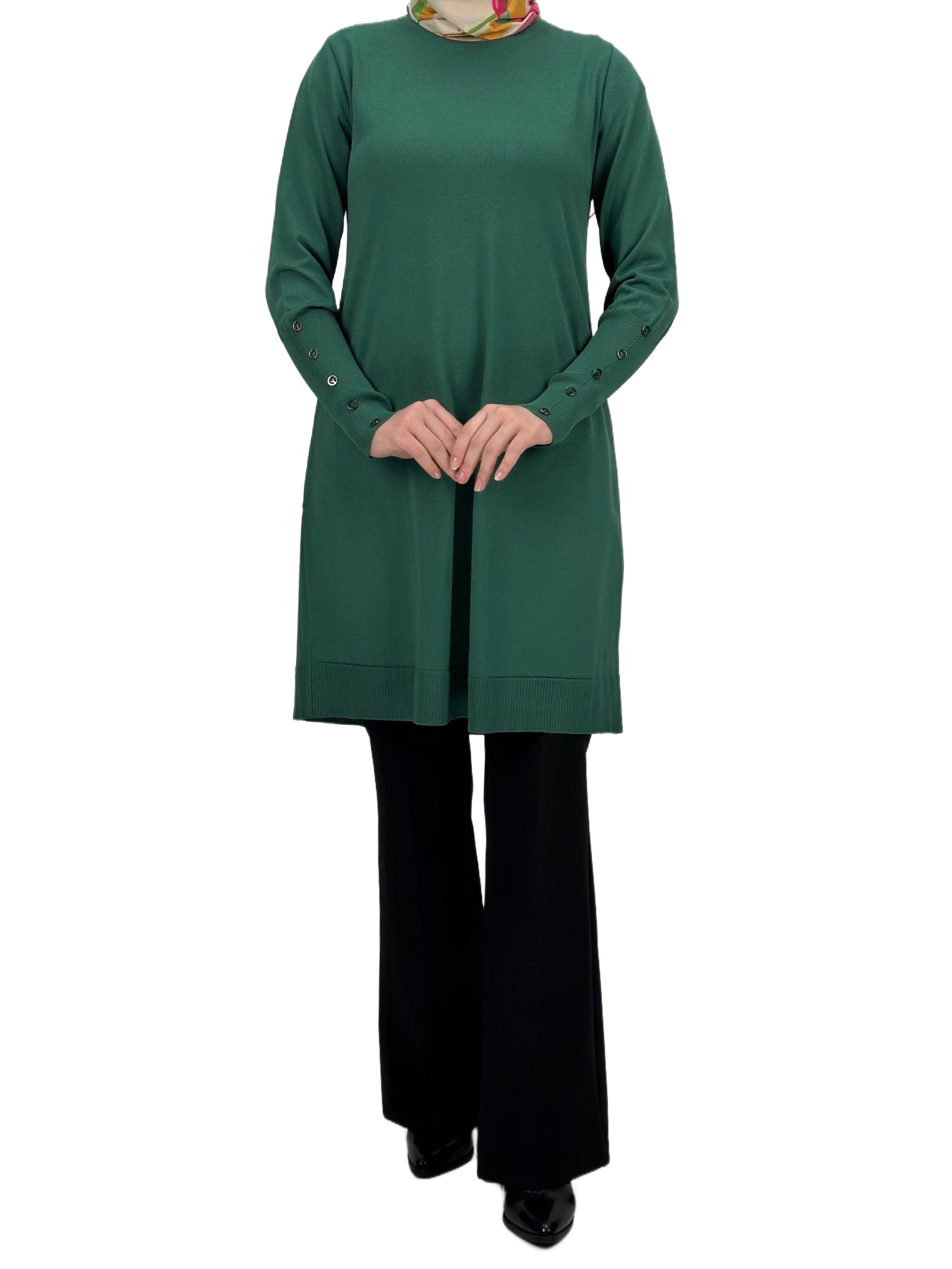 Kolları Düğmeli Merserize Triko Tunik Nefti OTW2769,2