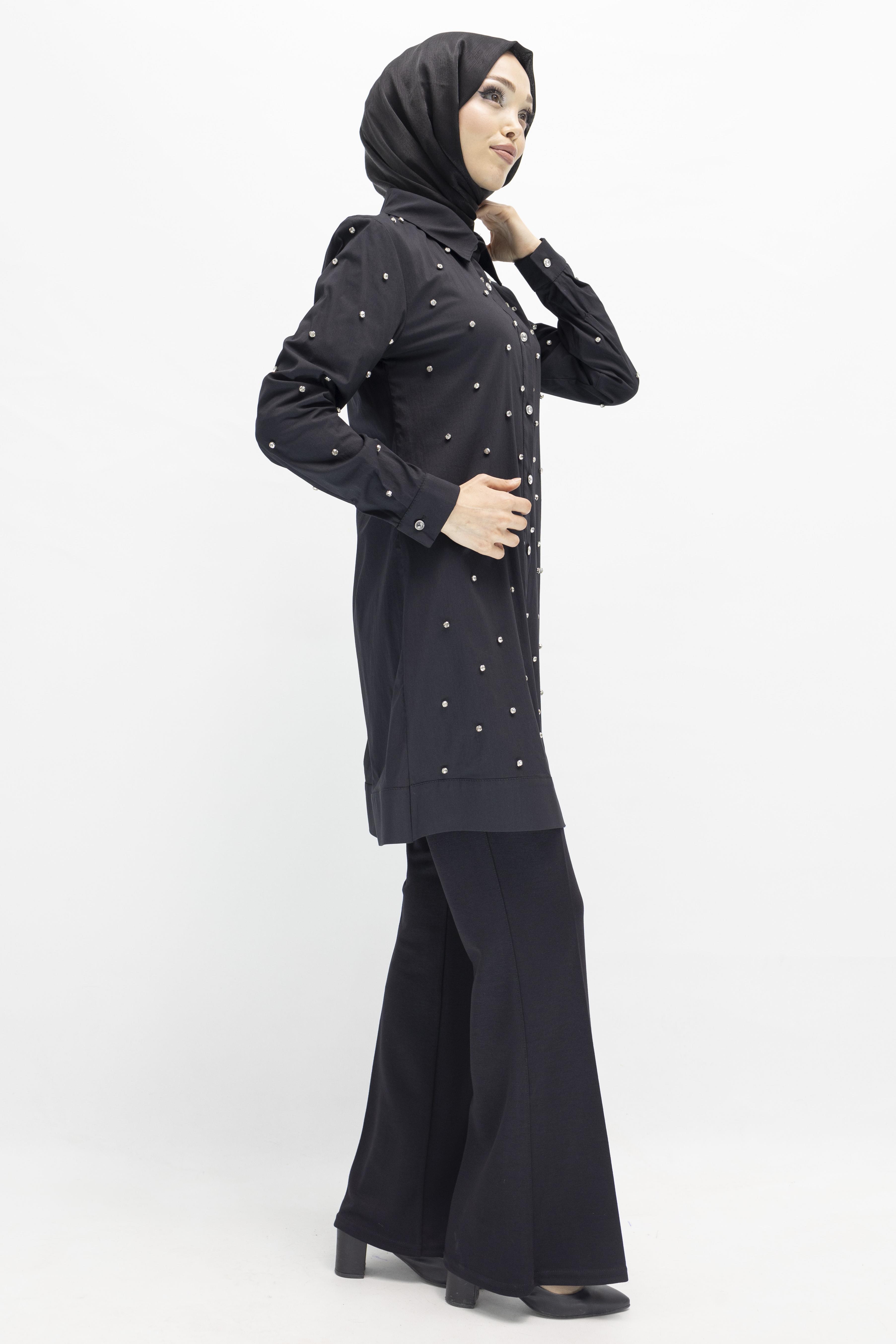 Koton İncili Gömlek Siyah OTW2148