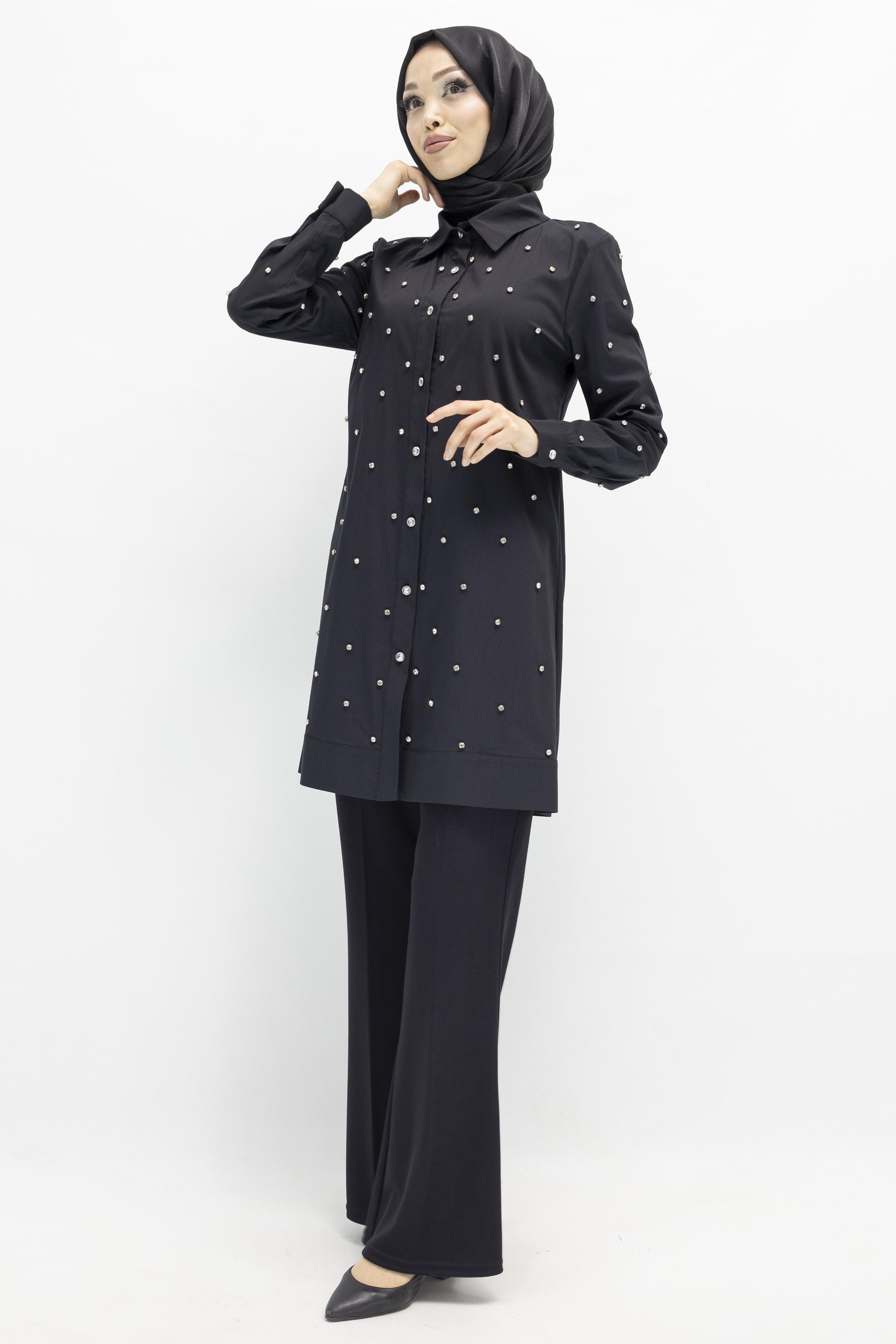 Koton İncili Gömlek Siyah OTW2148