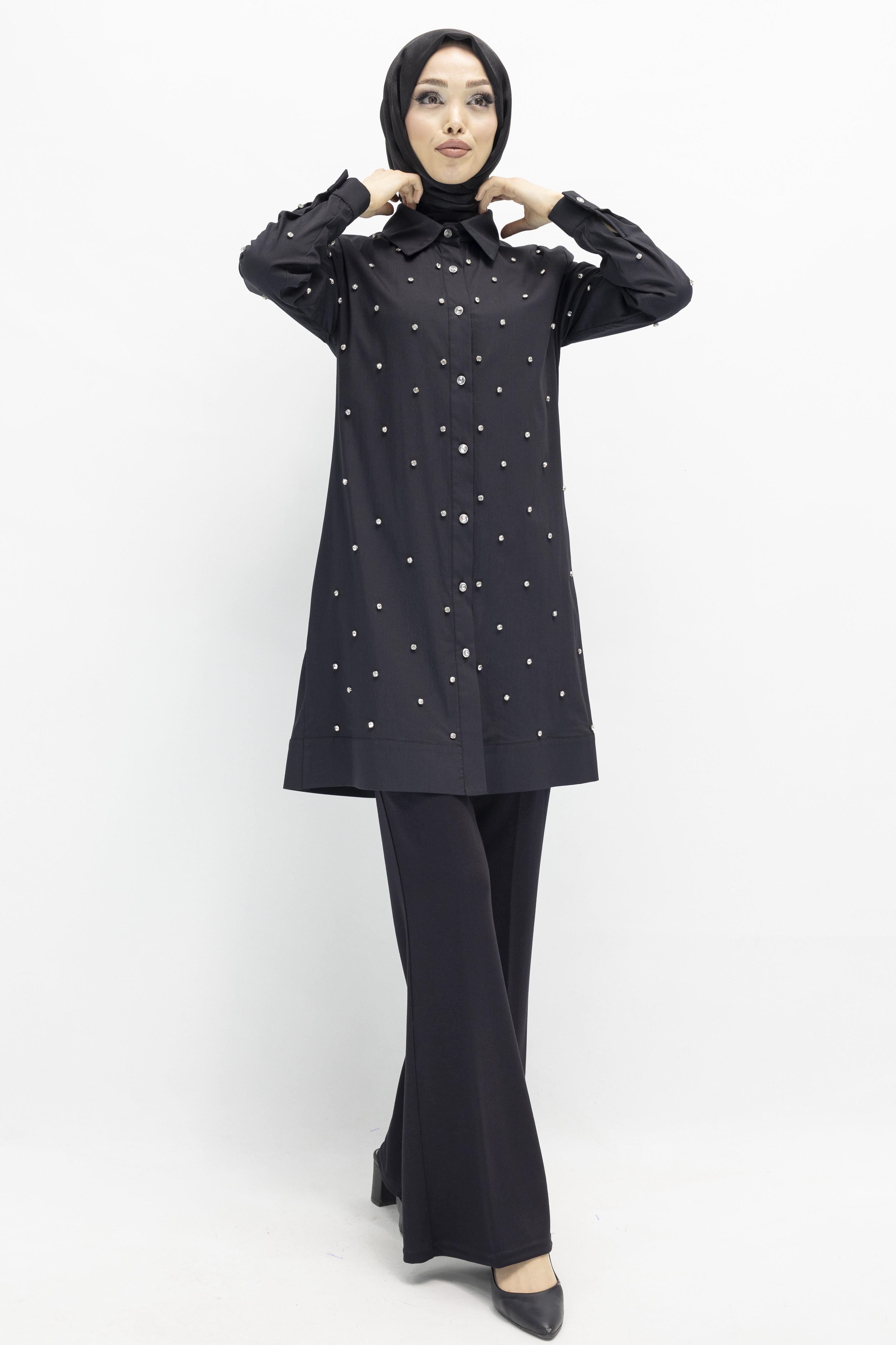 Koton İncili Gömlek Siyah OTW2148