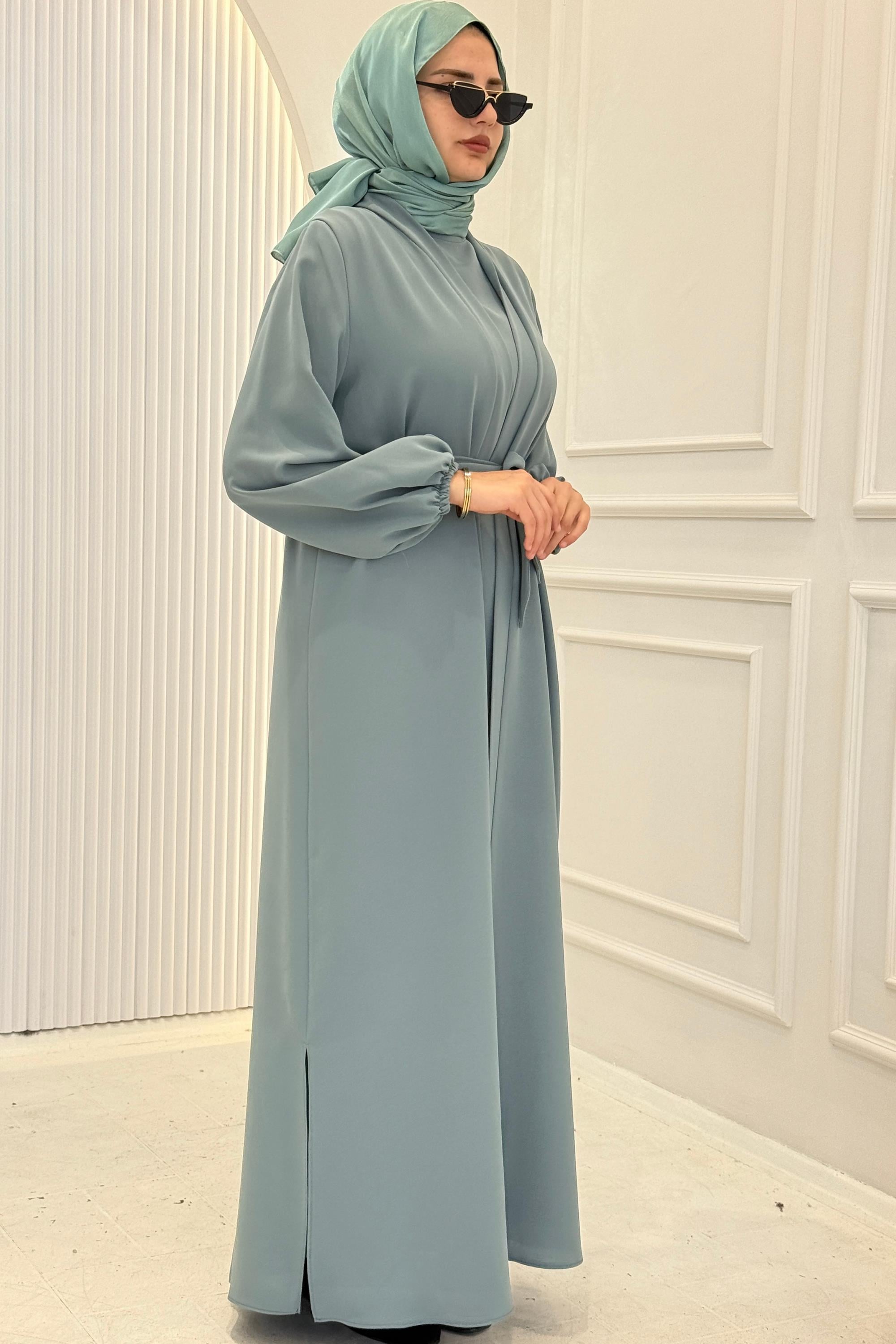Kuşaklı Abaya Takım Su Yeşili OTW8630
