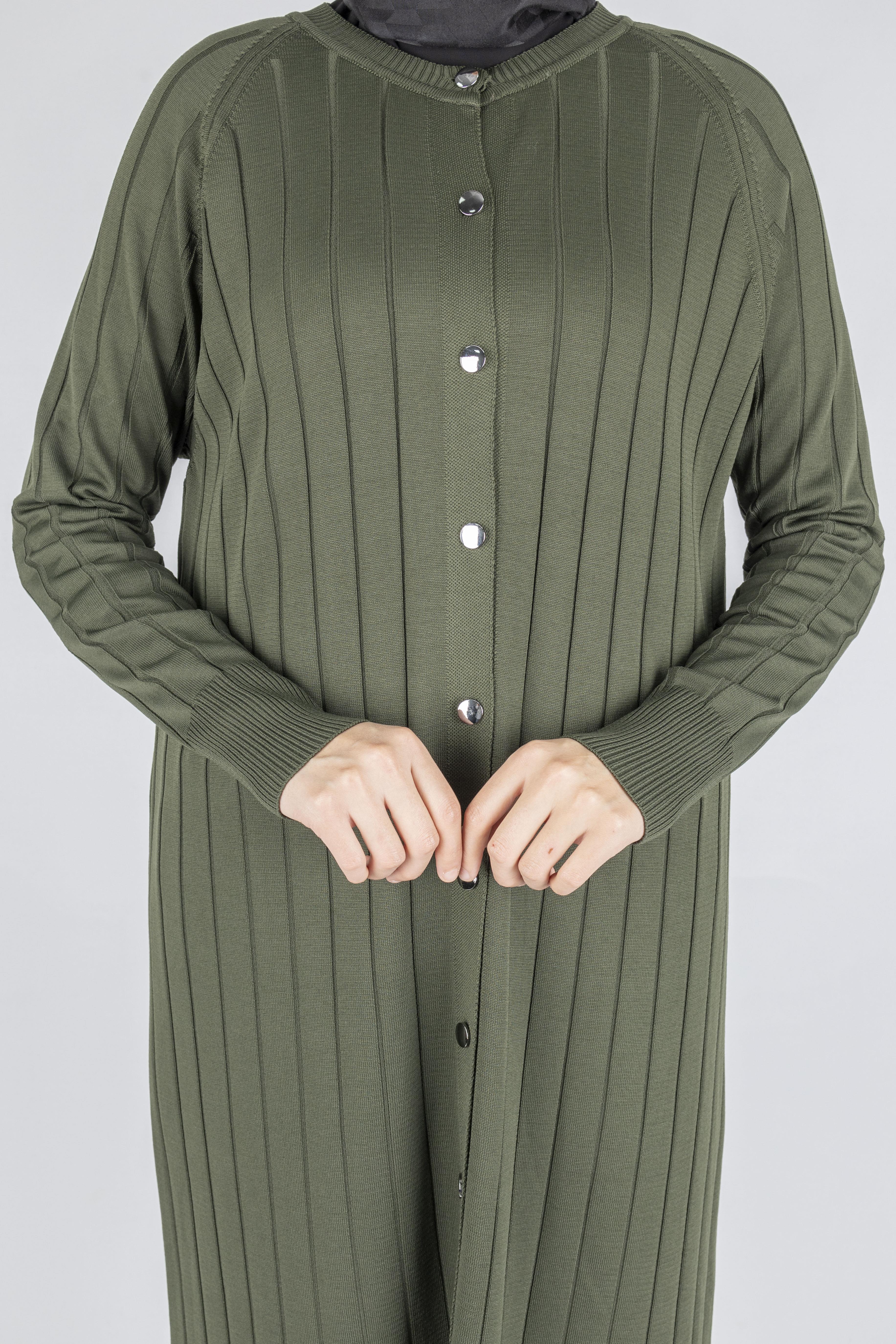 Merserize Fitilli Uzun Hırka Haki OTW1036