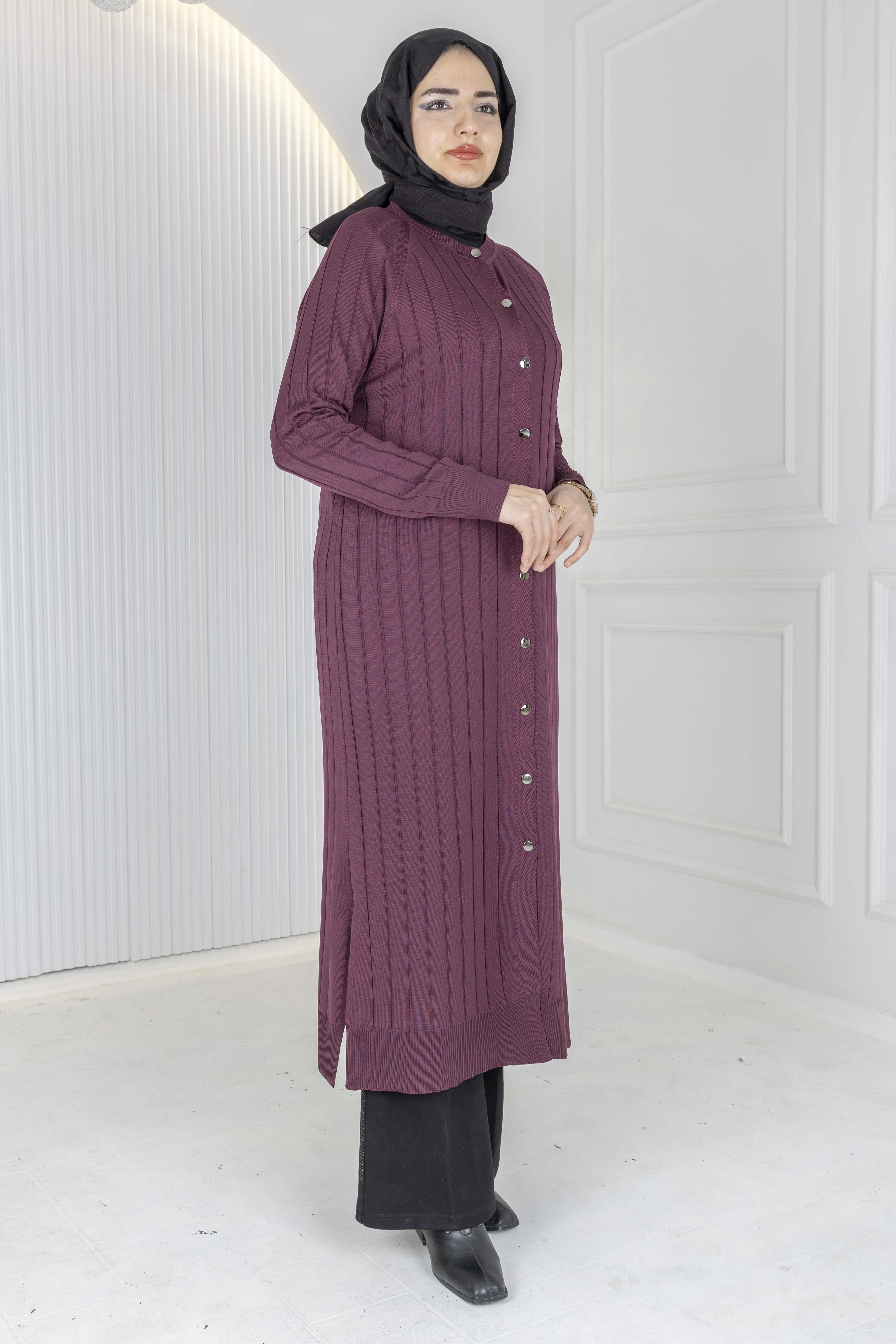 Merserize Fitilli Uzun Hırka Mürdüm OTW1036