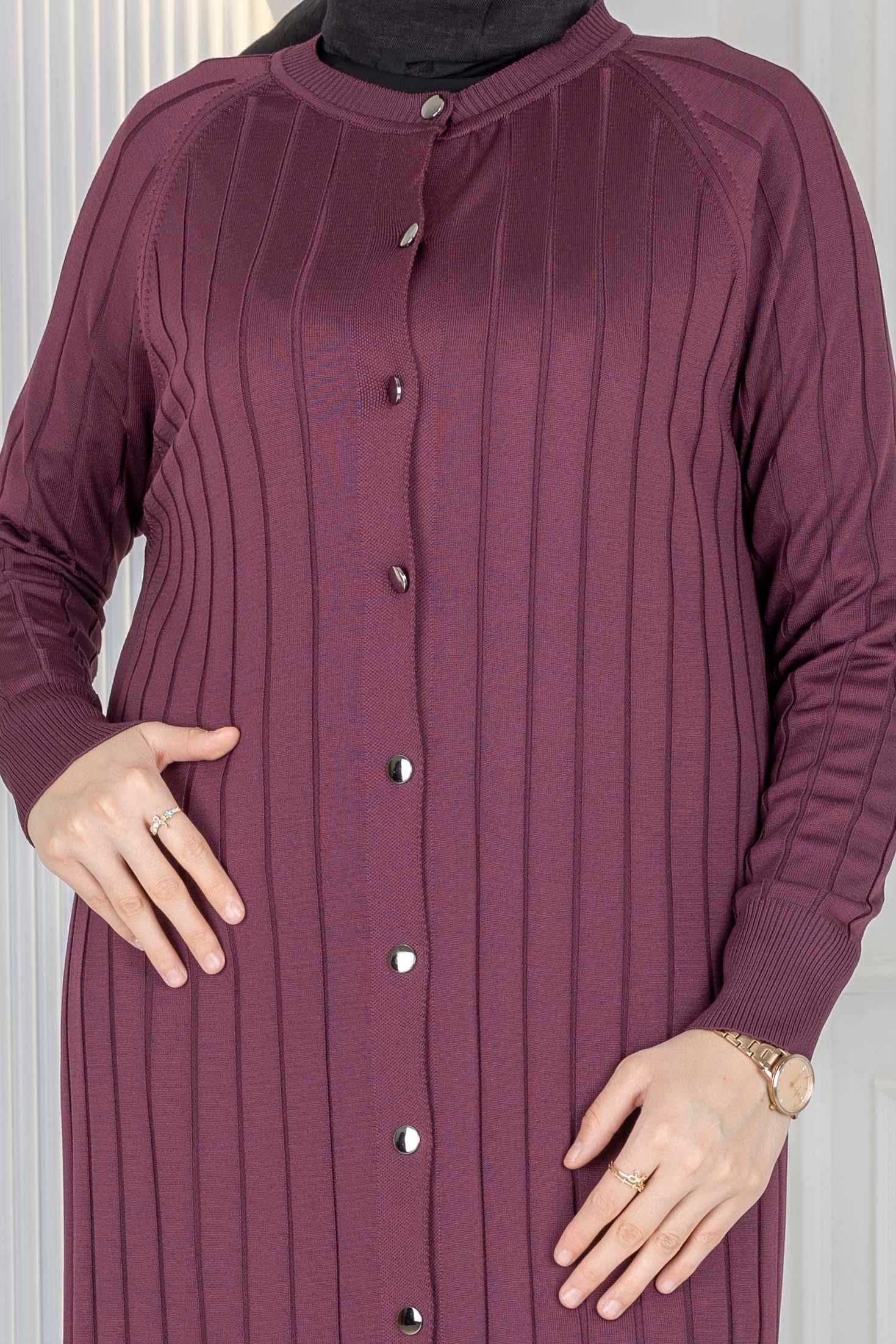 Merserize Fitilli Uzun Hırka Mürdüm OTW1036