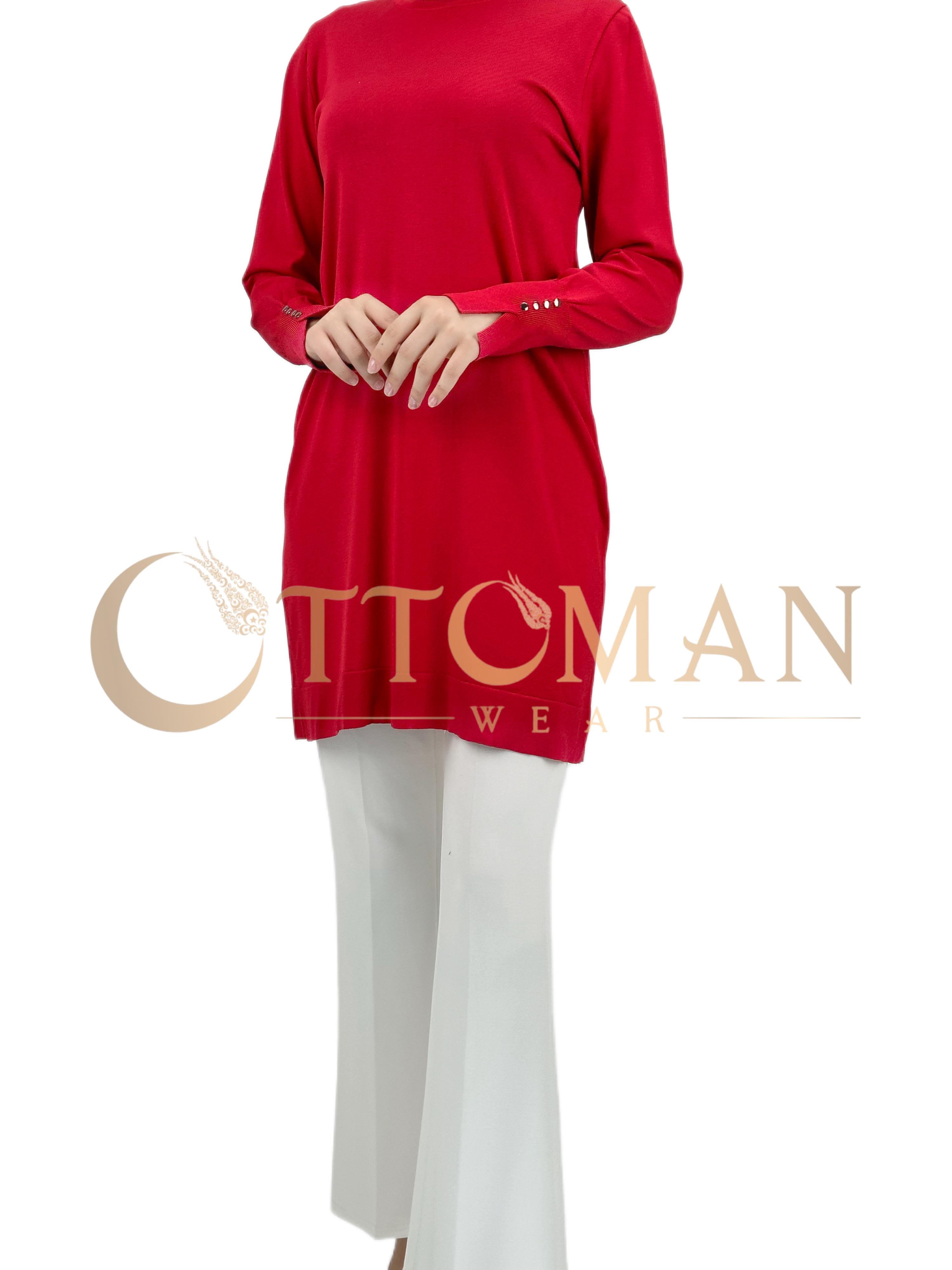 Merserize Triko Tunik Kırmızı OTW2800