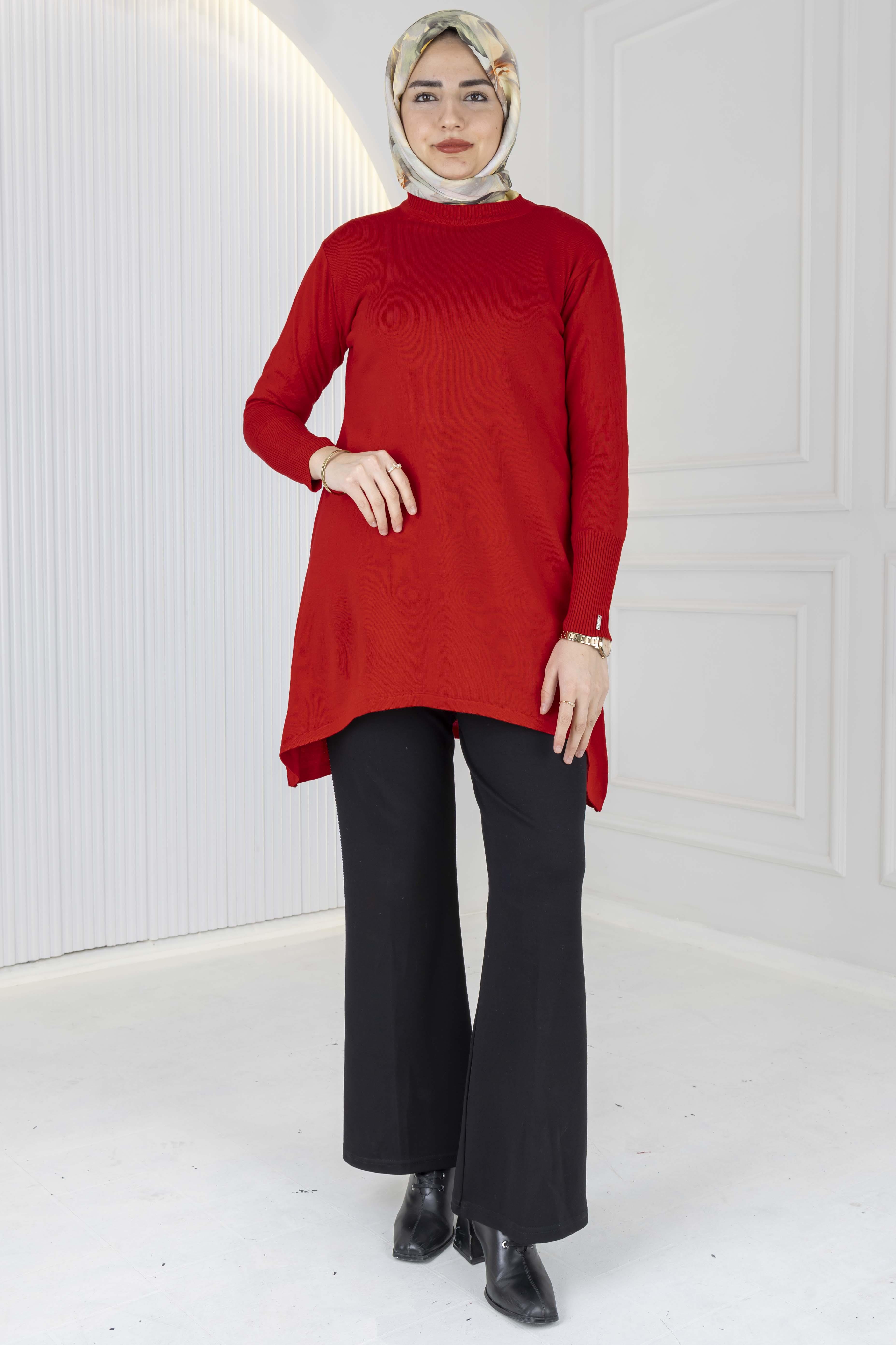 Merserize Triko Tunik Kırmızı OTW884