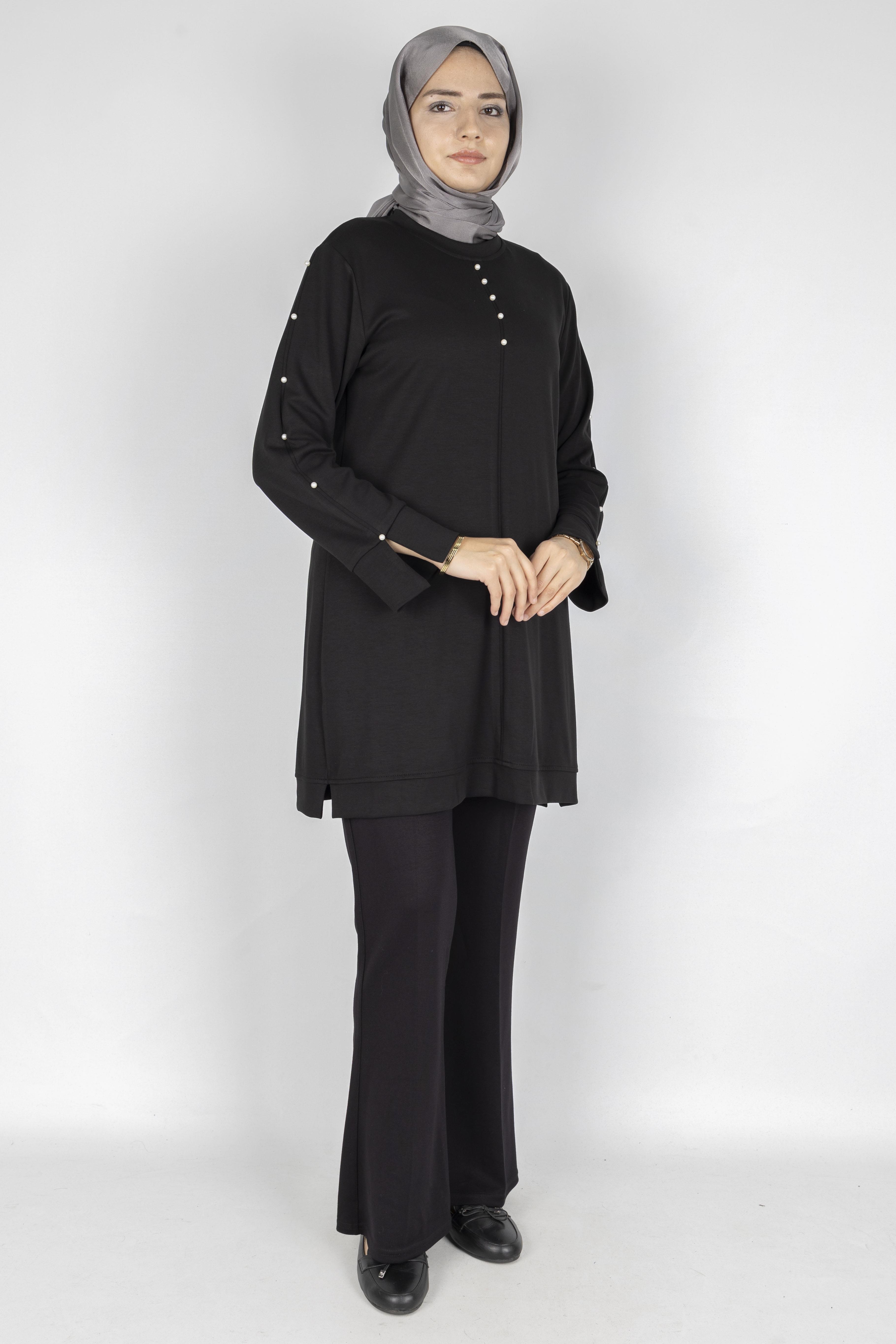 Modal İncili Tunik Siyah OTW2118