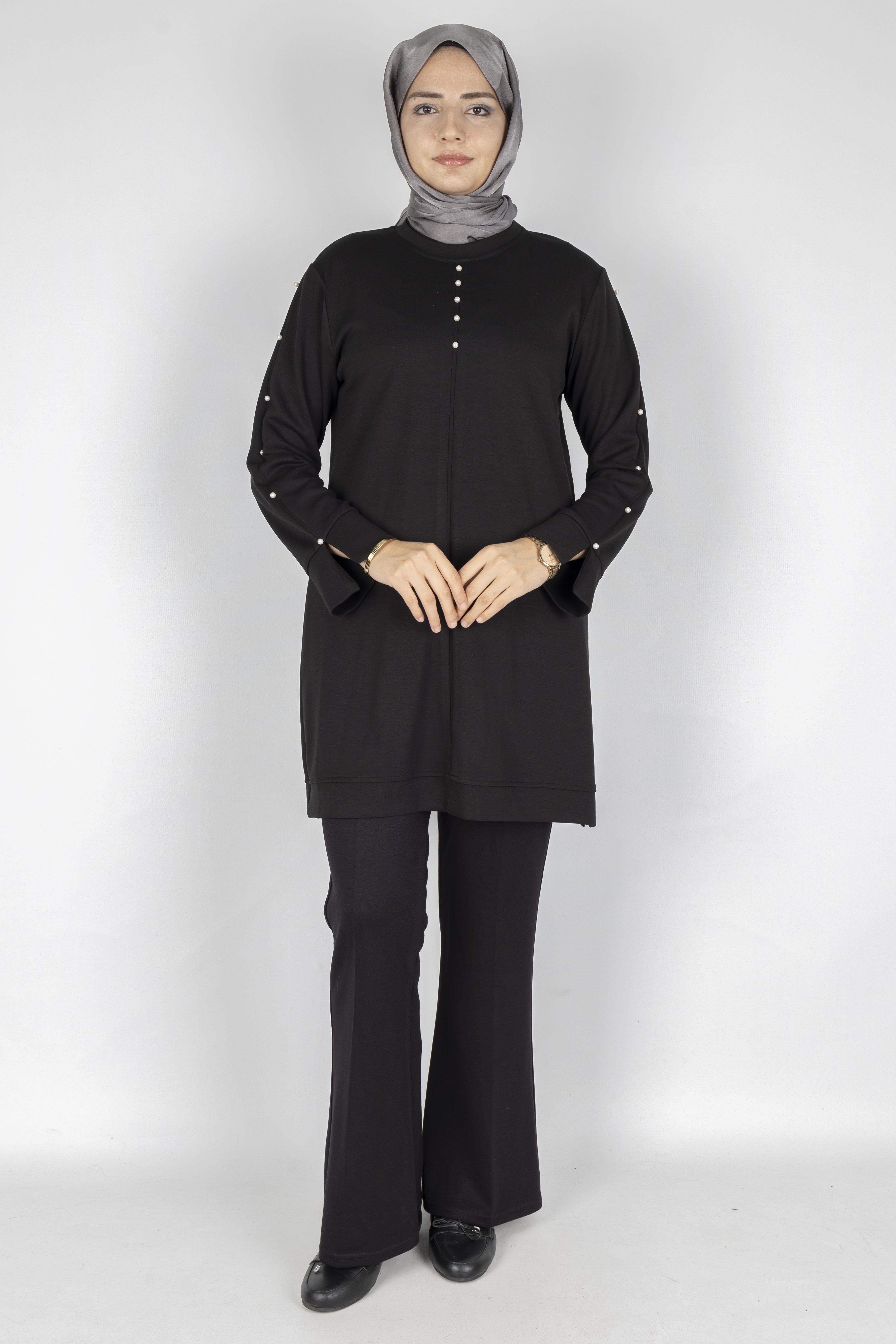 Modal İncili Tunik Siyah OTW2118